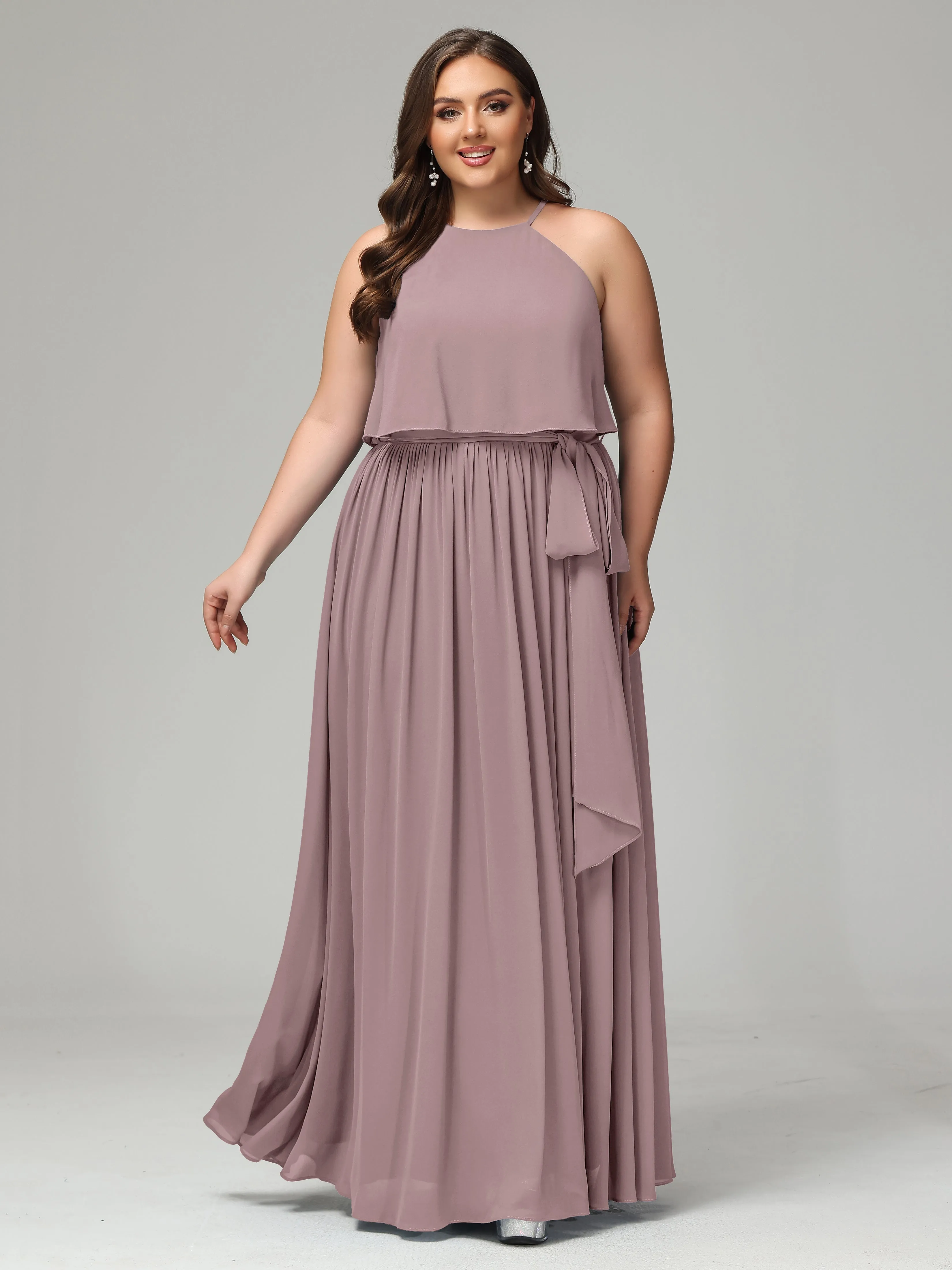 Halter Chiffon Bridesmaid Dress Plus Size