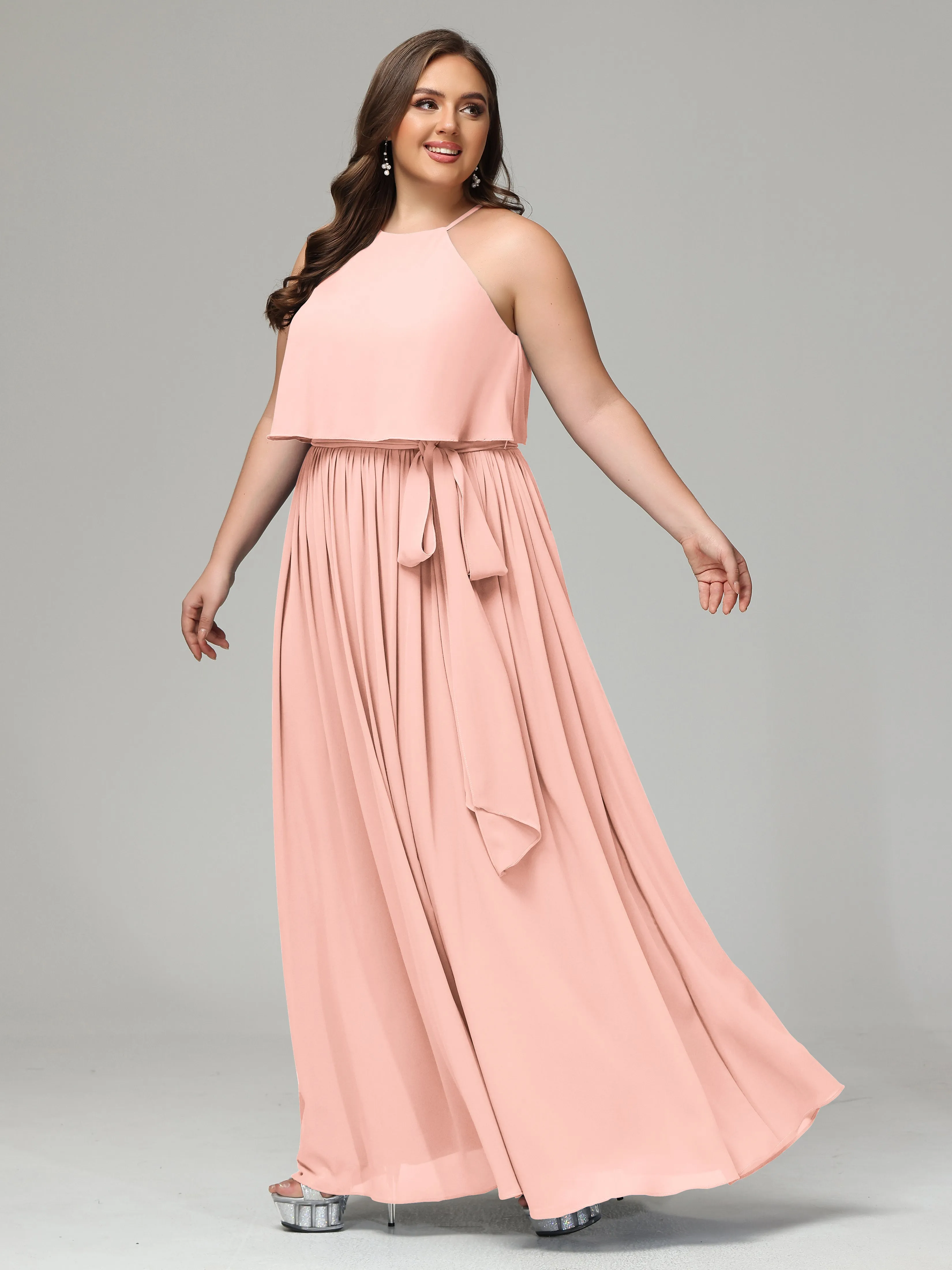 Halter Chiffon Bridesmaid Dress Plus Size