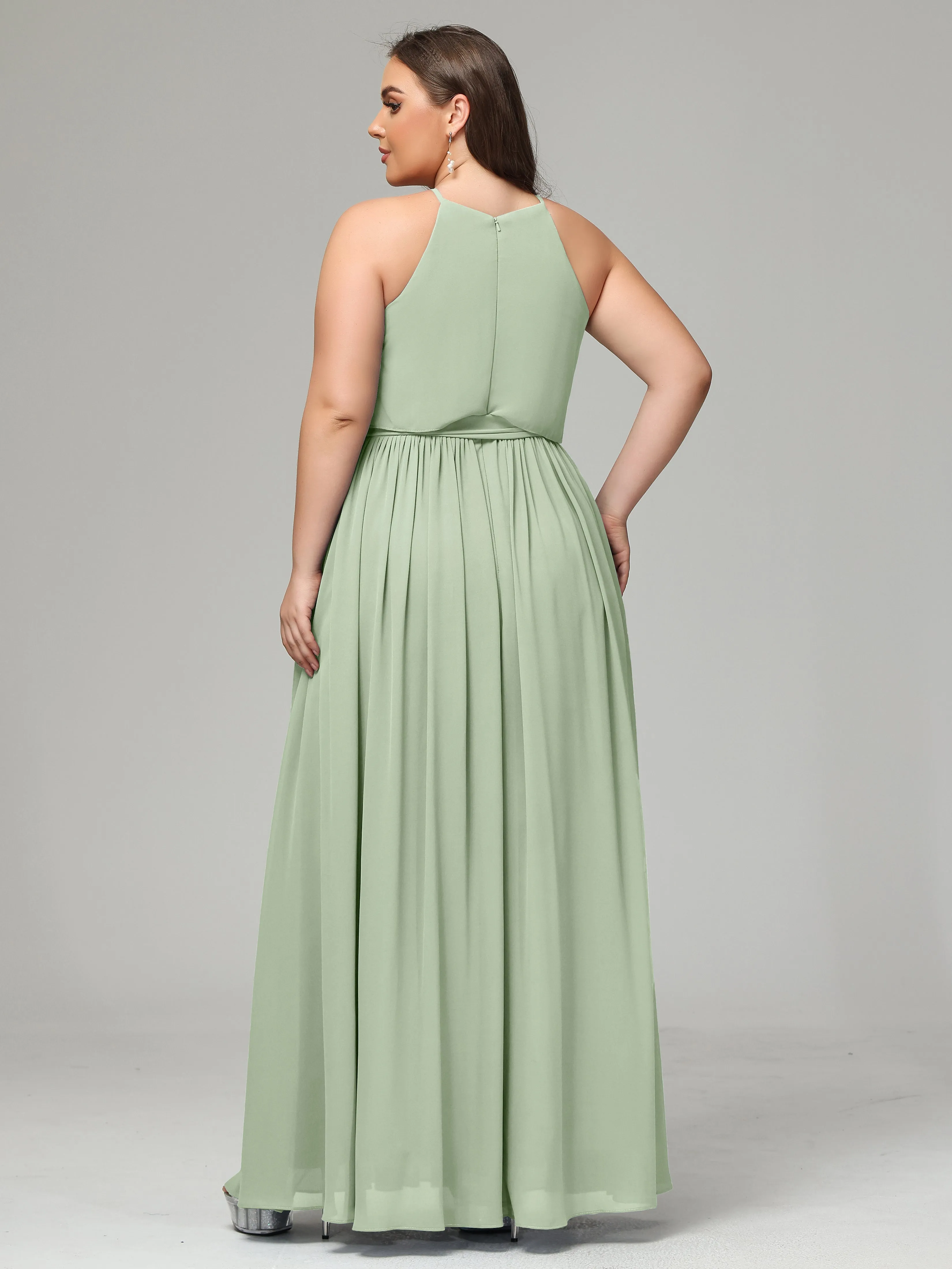Halter Chiffon Bridesmaid Dress Plus Size