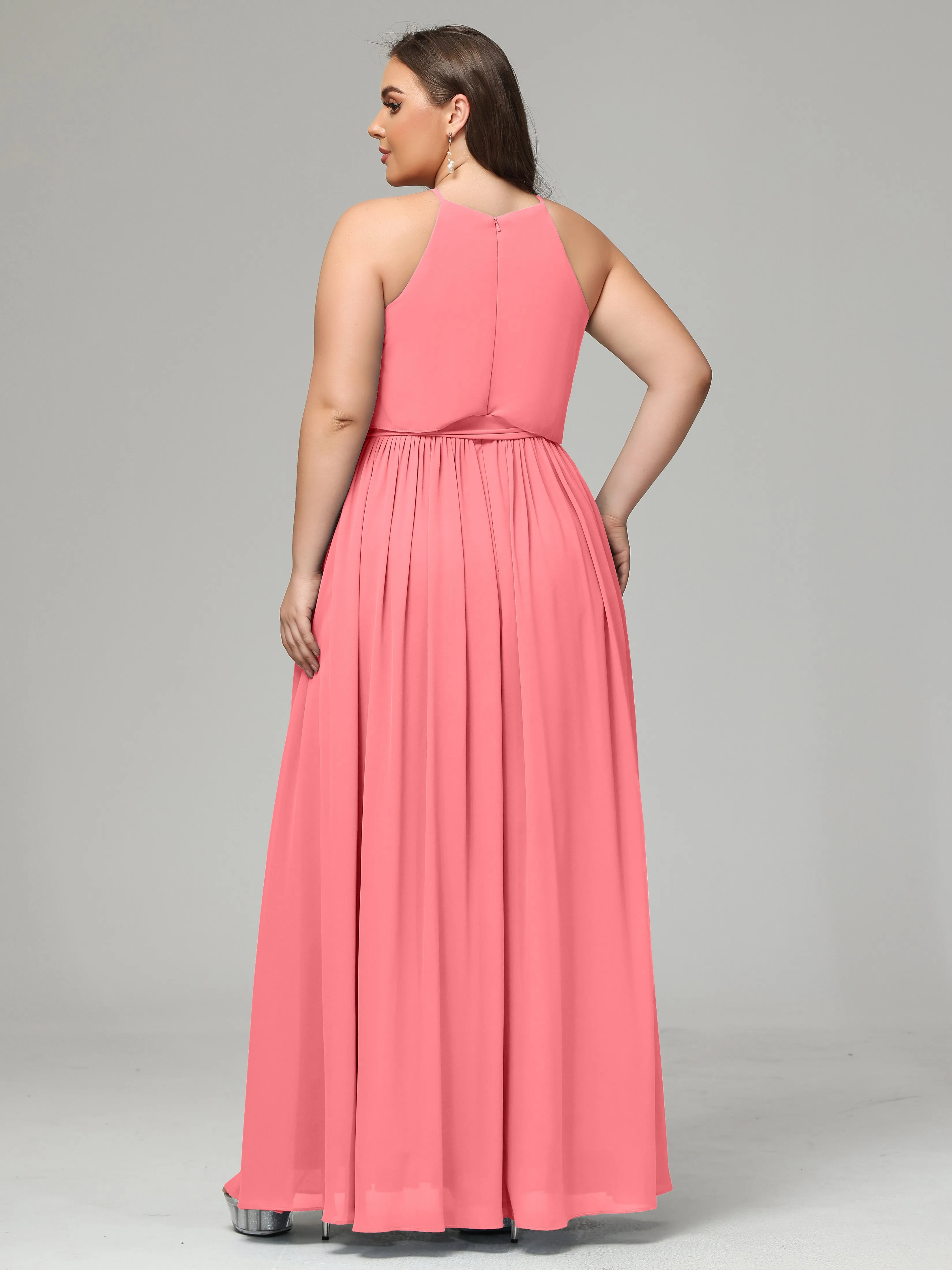 Halter Chiffon Bridesmaid Dress Plus Size