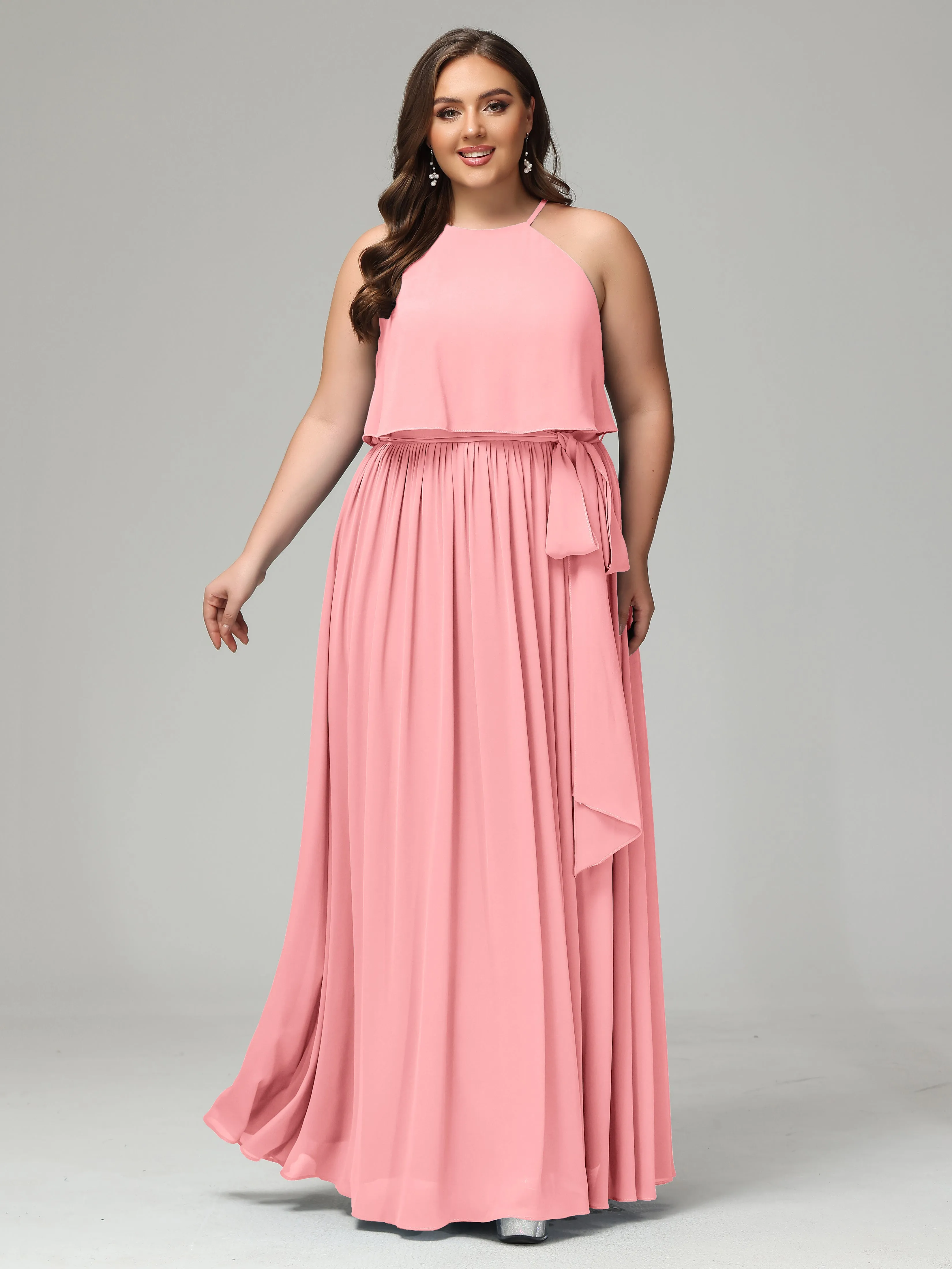 Halter Chiffon Bridesmaid Dress Plus Size