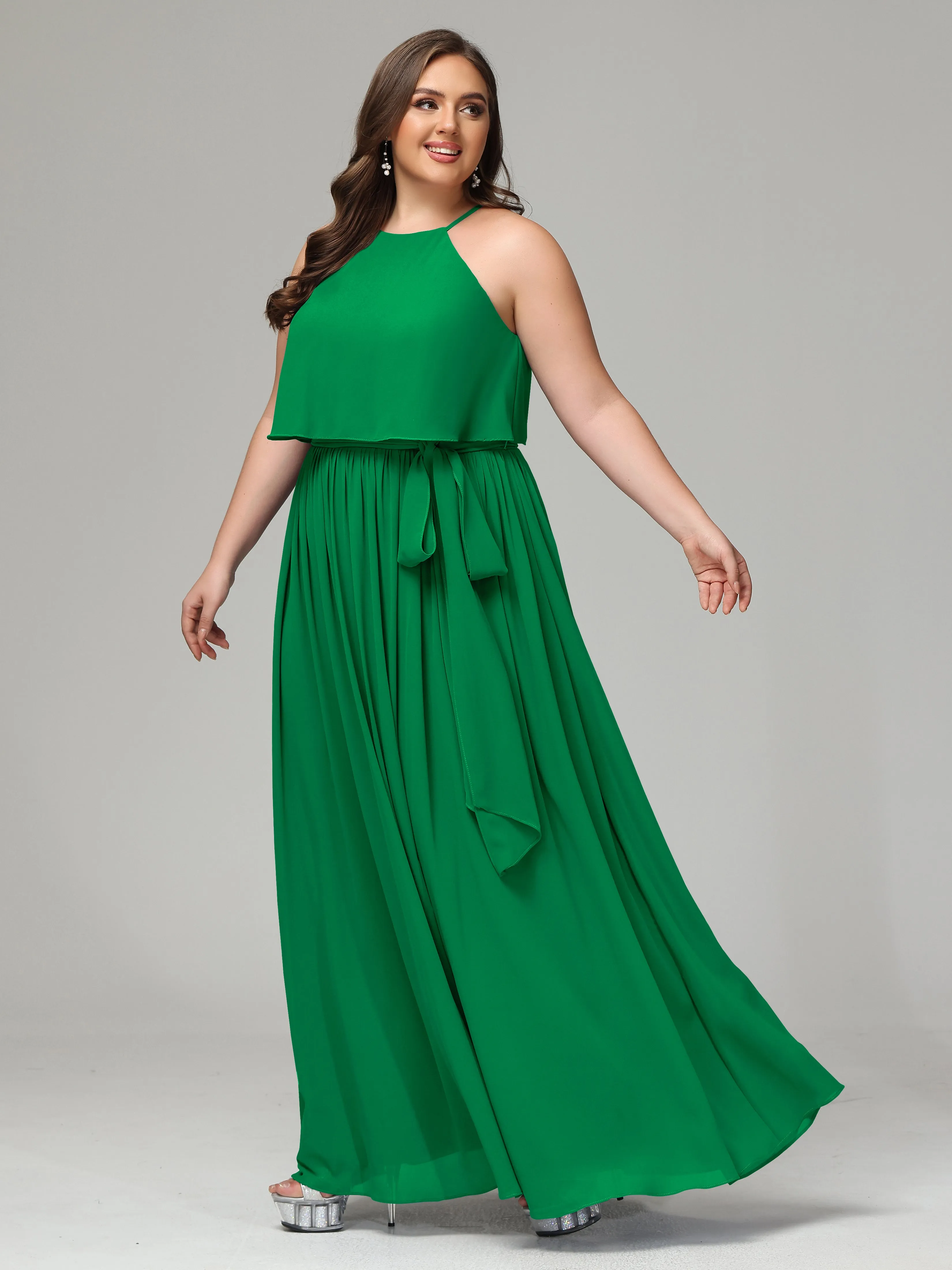 Halter Chiffon Bridesmaid Dress Plus Size