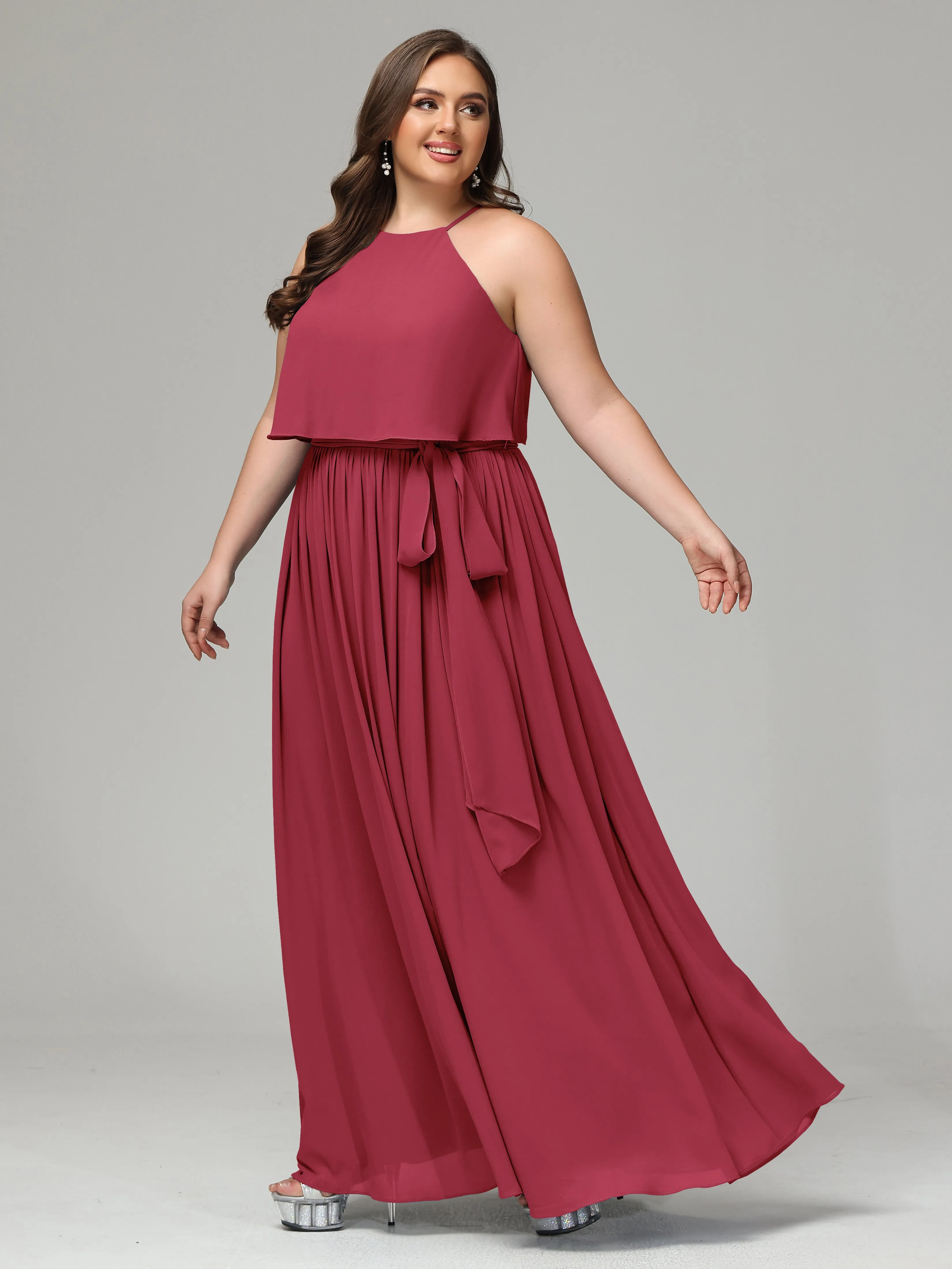 Halter Chiffon Bridesmaid Dress Plus Size