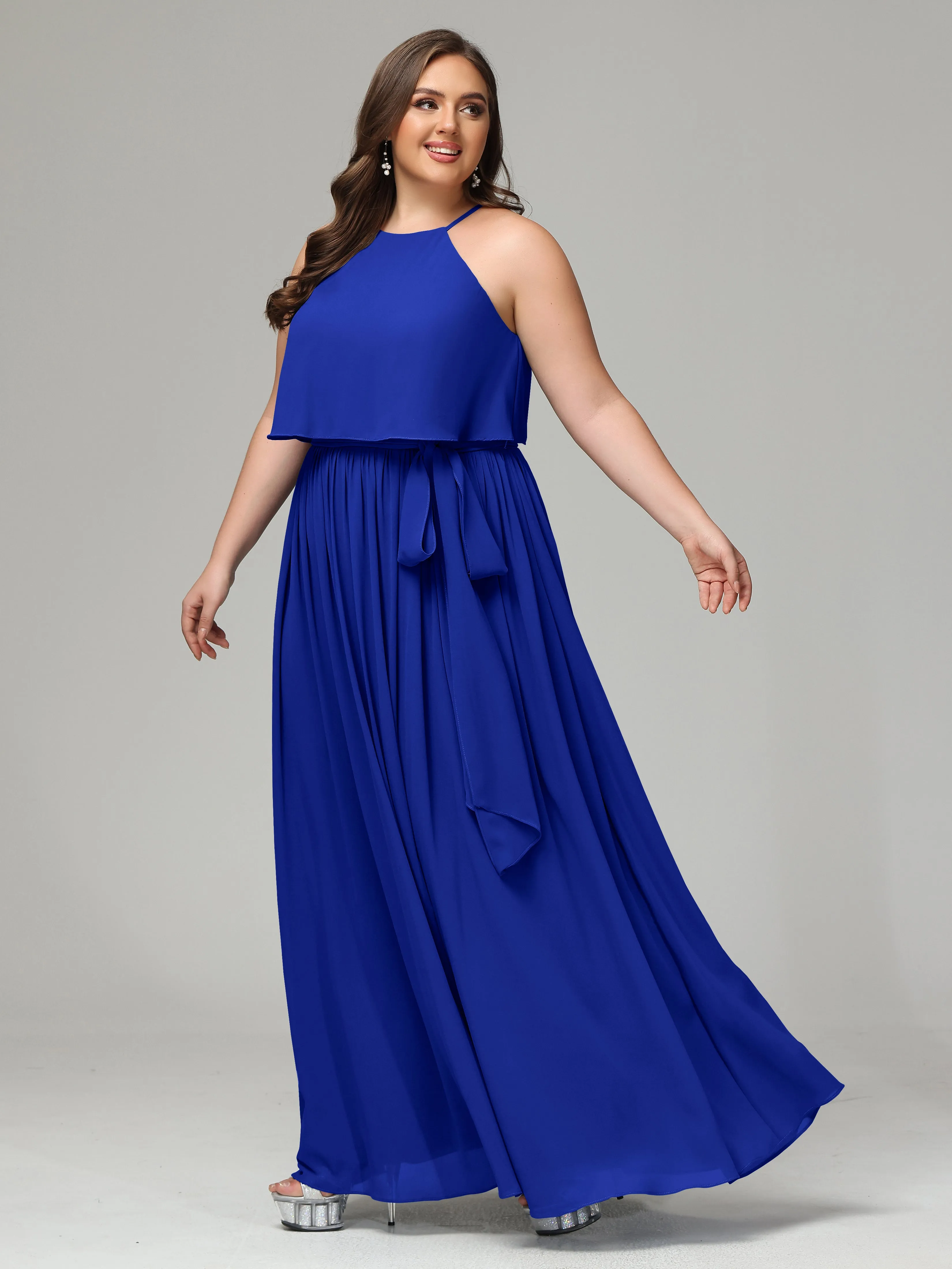 Halter Chiffon Bridesmaid Dress Plus Size