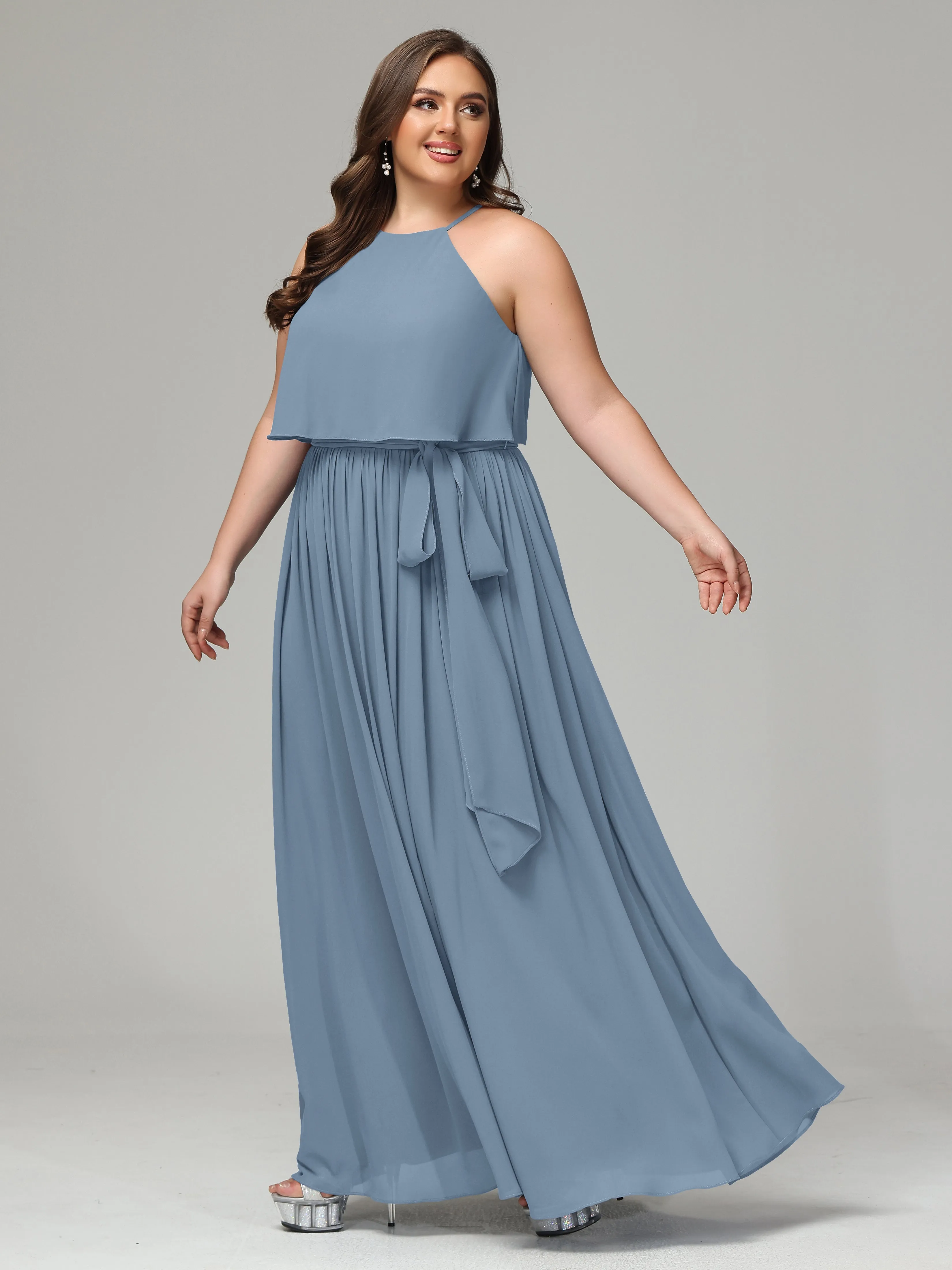 Halter Chiffon Bridesmaid Dress Plus Size