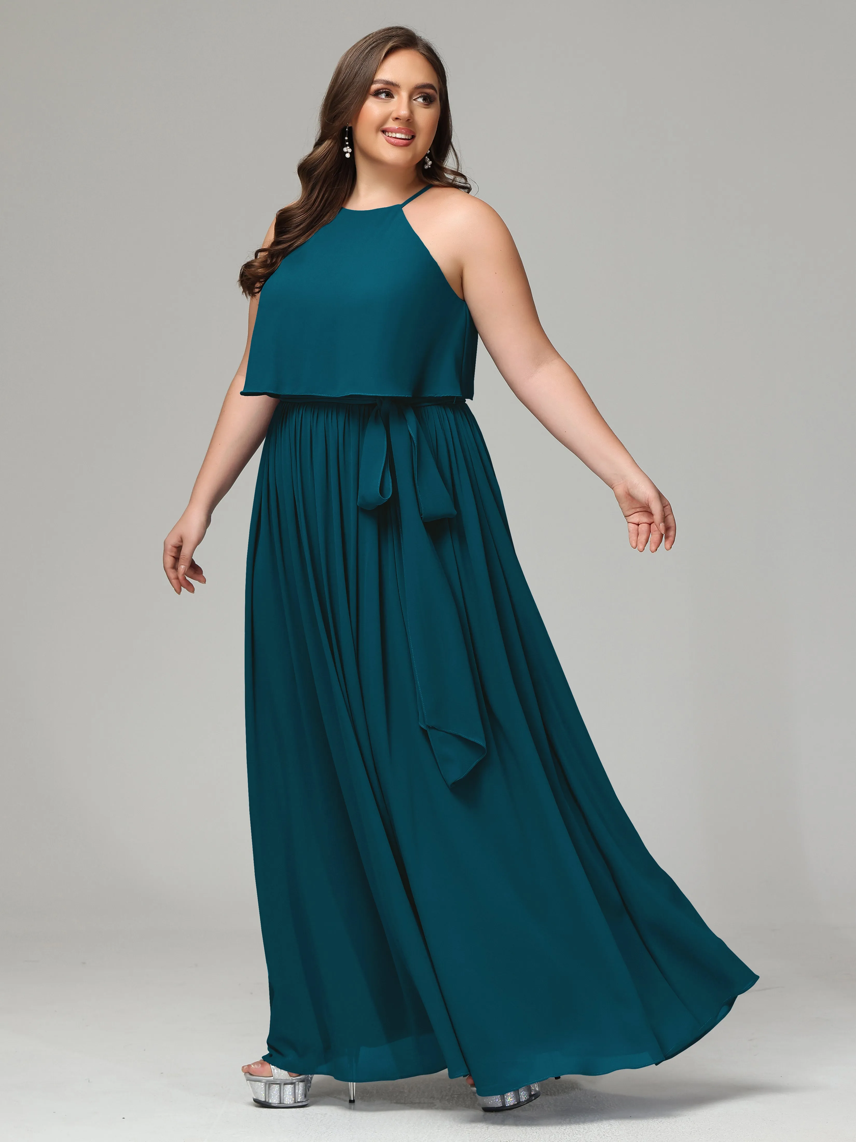 Halter Chiffon Bridesmaid Dress Plus Size
