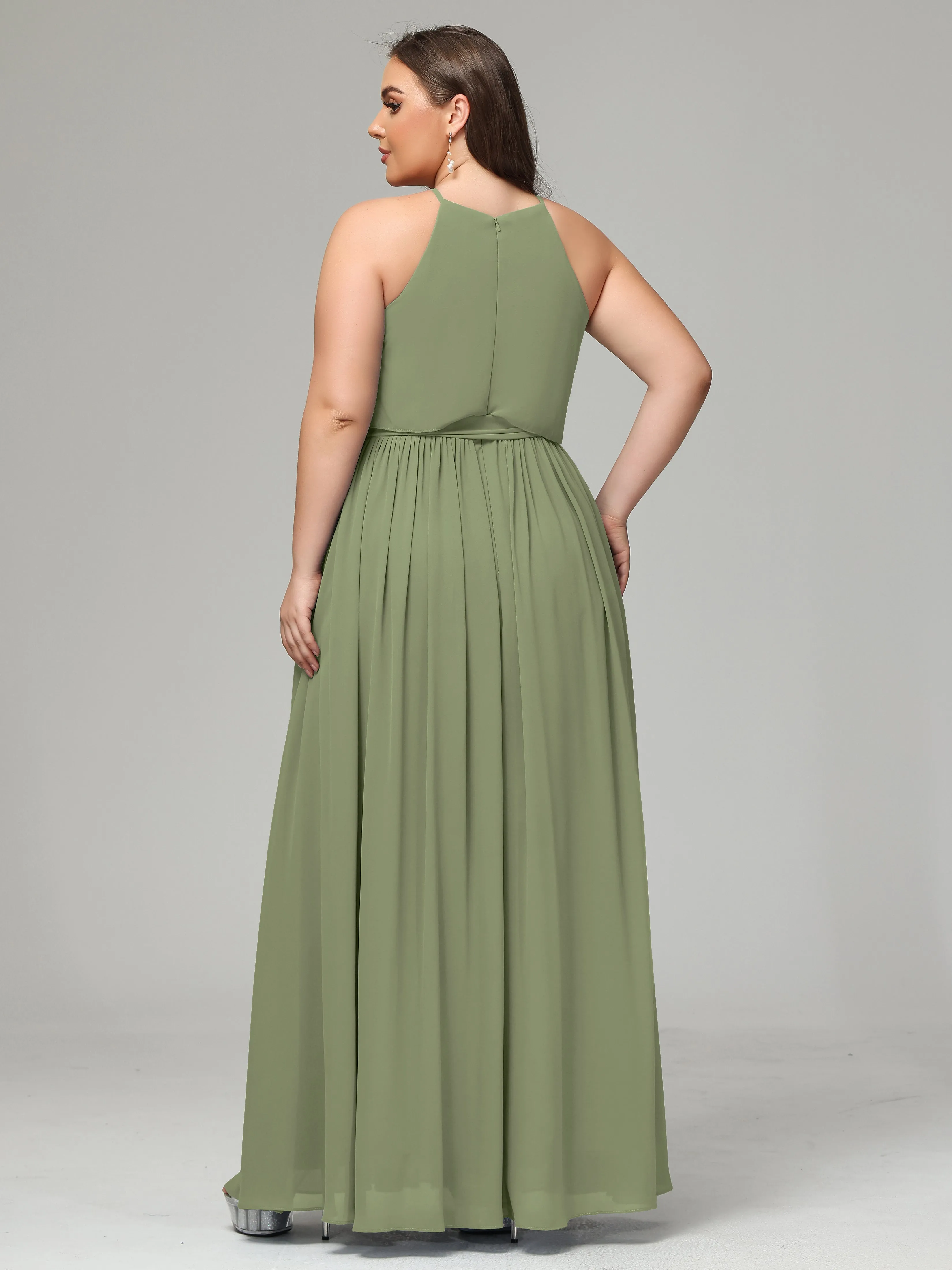 Halter Chiffon Bridesmaid Dress Plus Size