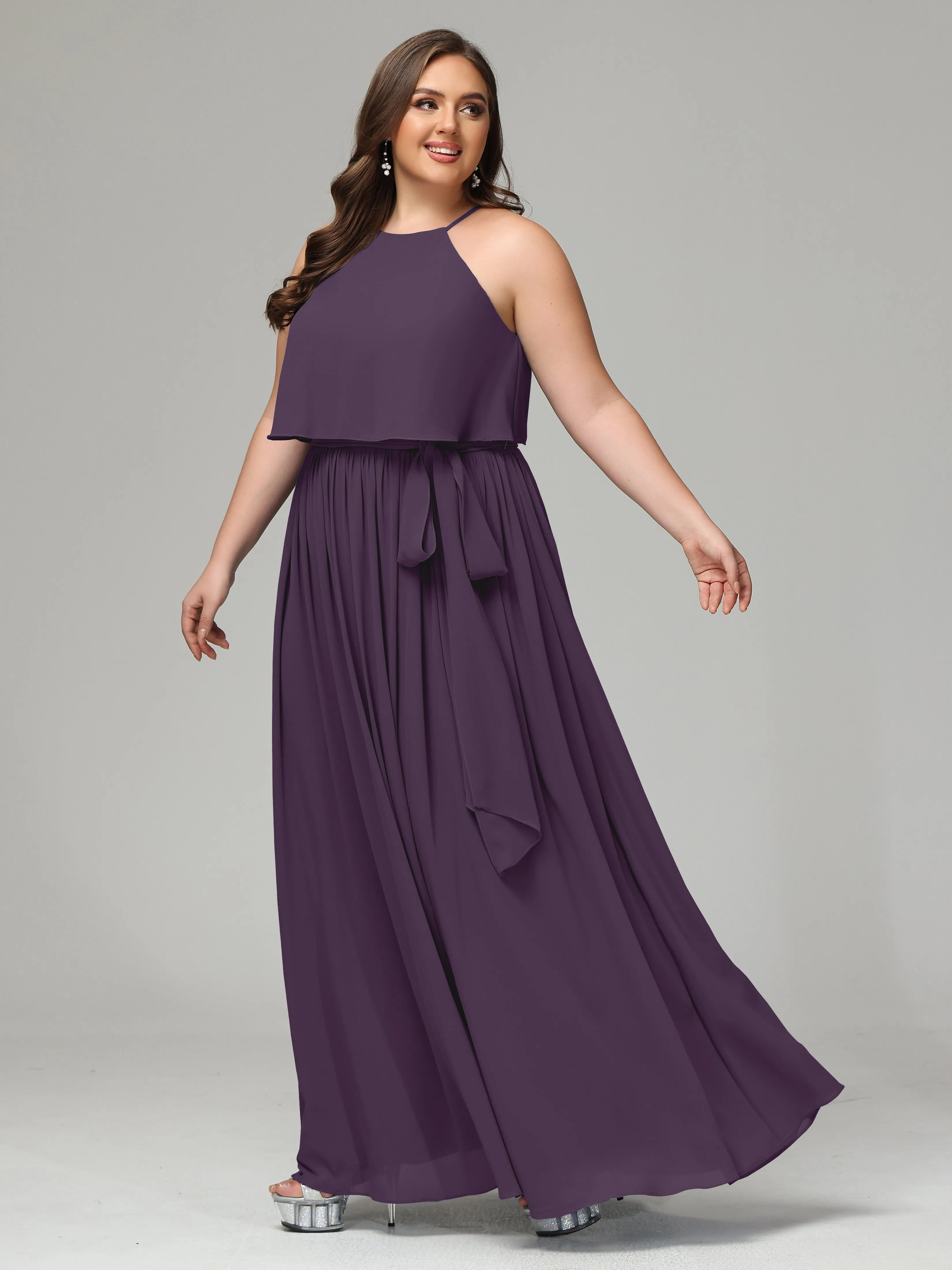 Halter Chiffon Bridesmaid Dress Plus Size
