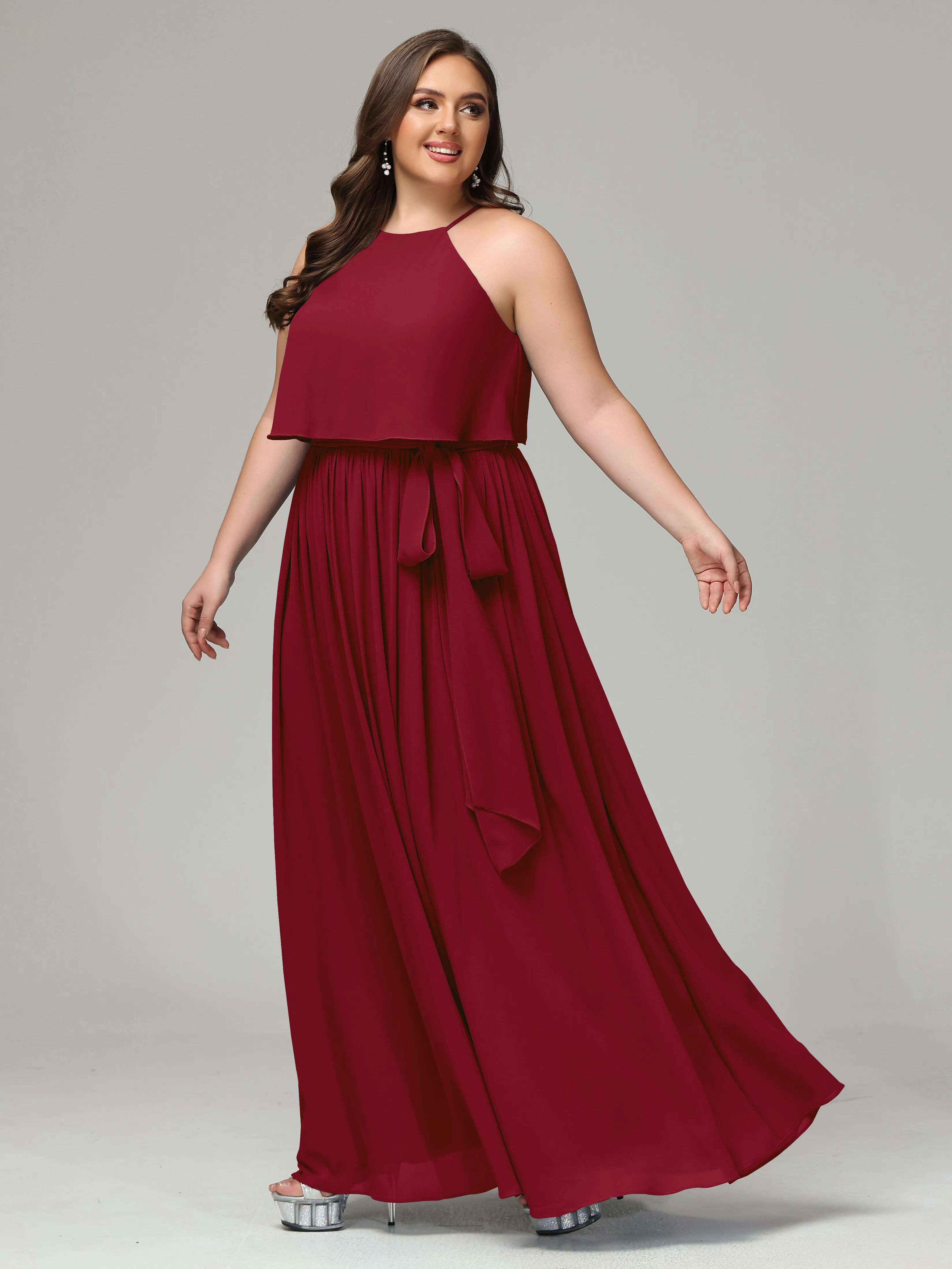 Halter Chiffon Bridesmaid Dress Plus Size