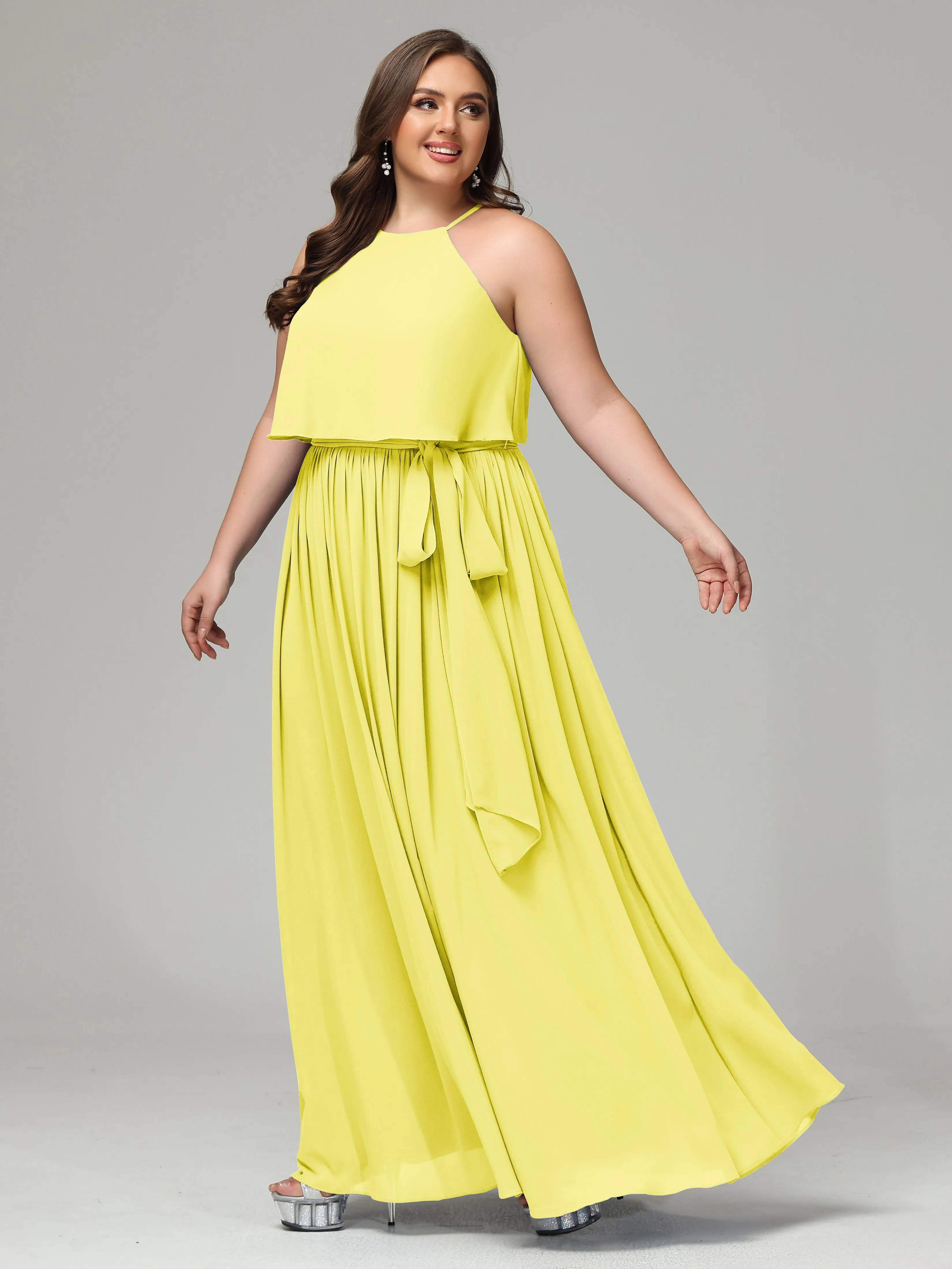 Halter Chiffon Bridesmaid Dress Plus Size