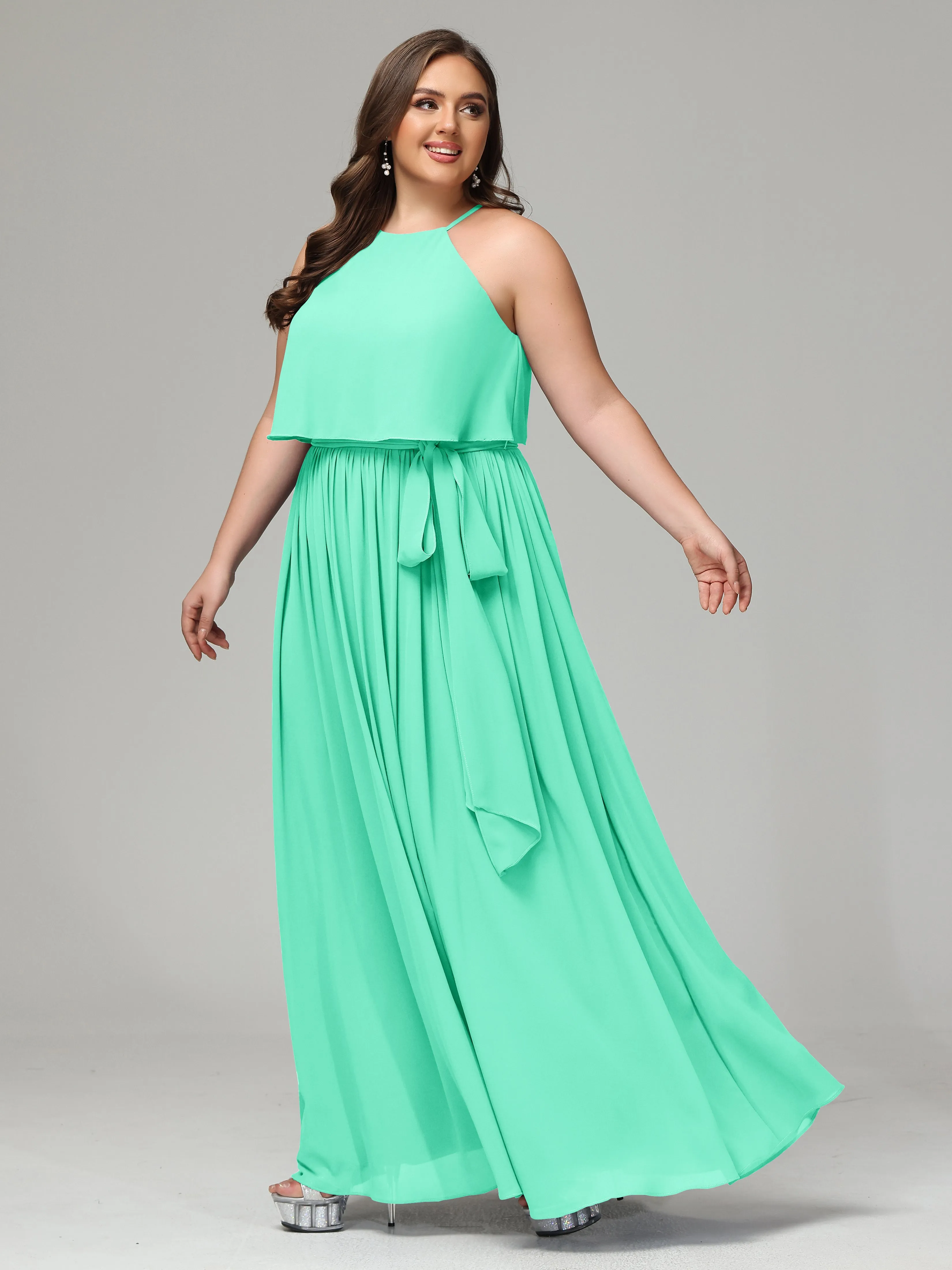 Halter Chiffon Bridesmaid Dress Plus Size