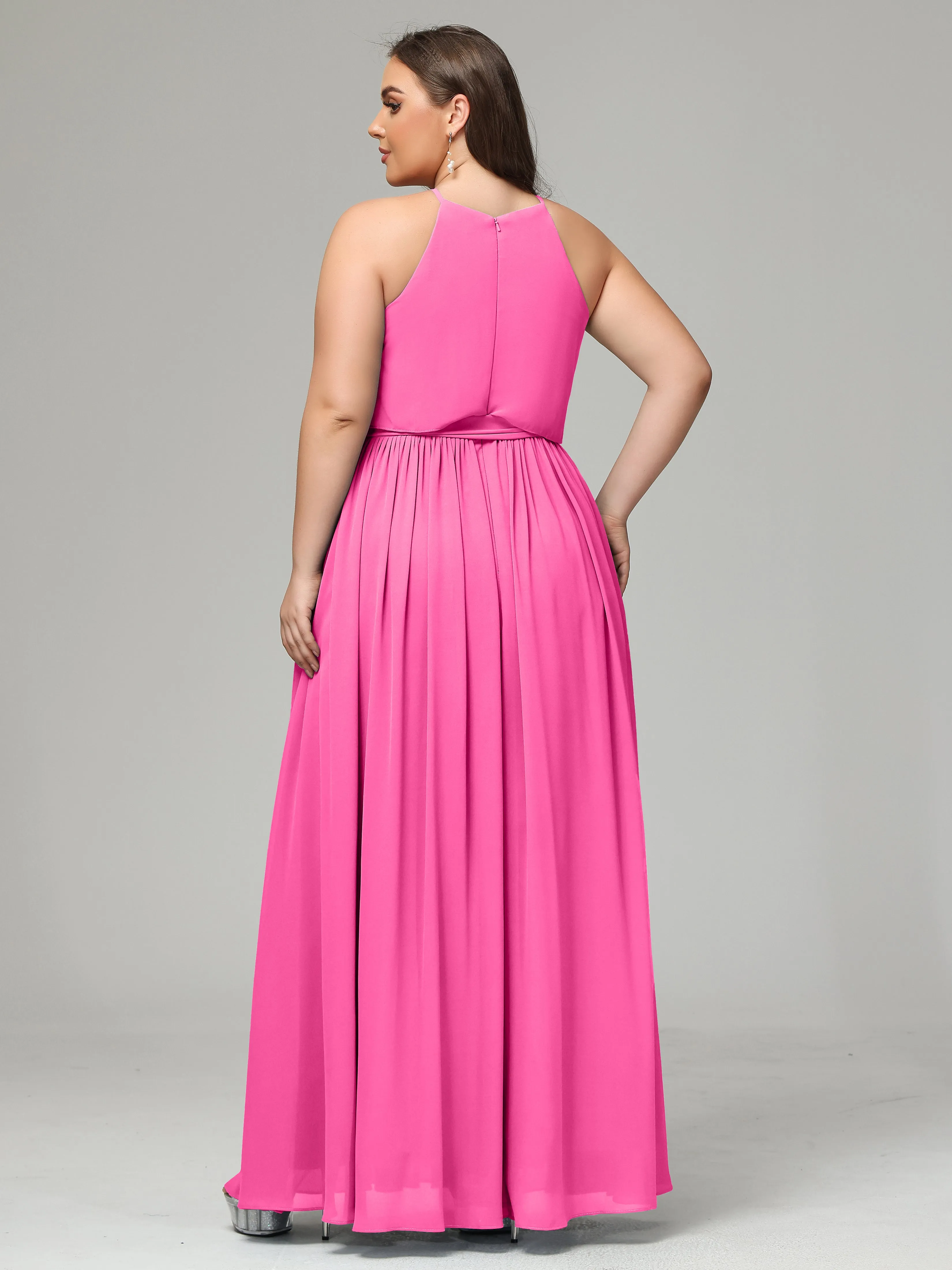 Halter Chiffon Bridesmaid Dress Plus Size