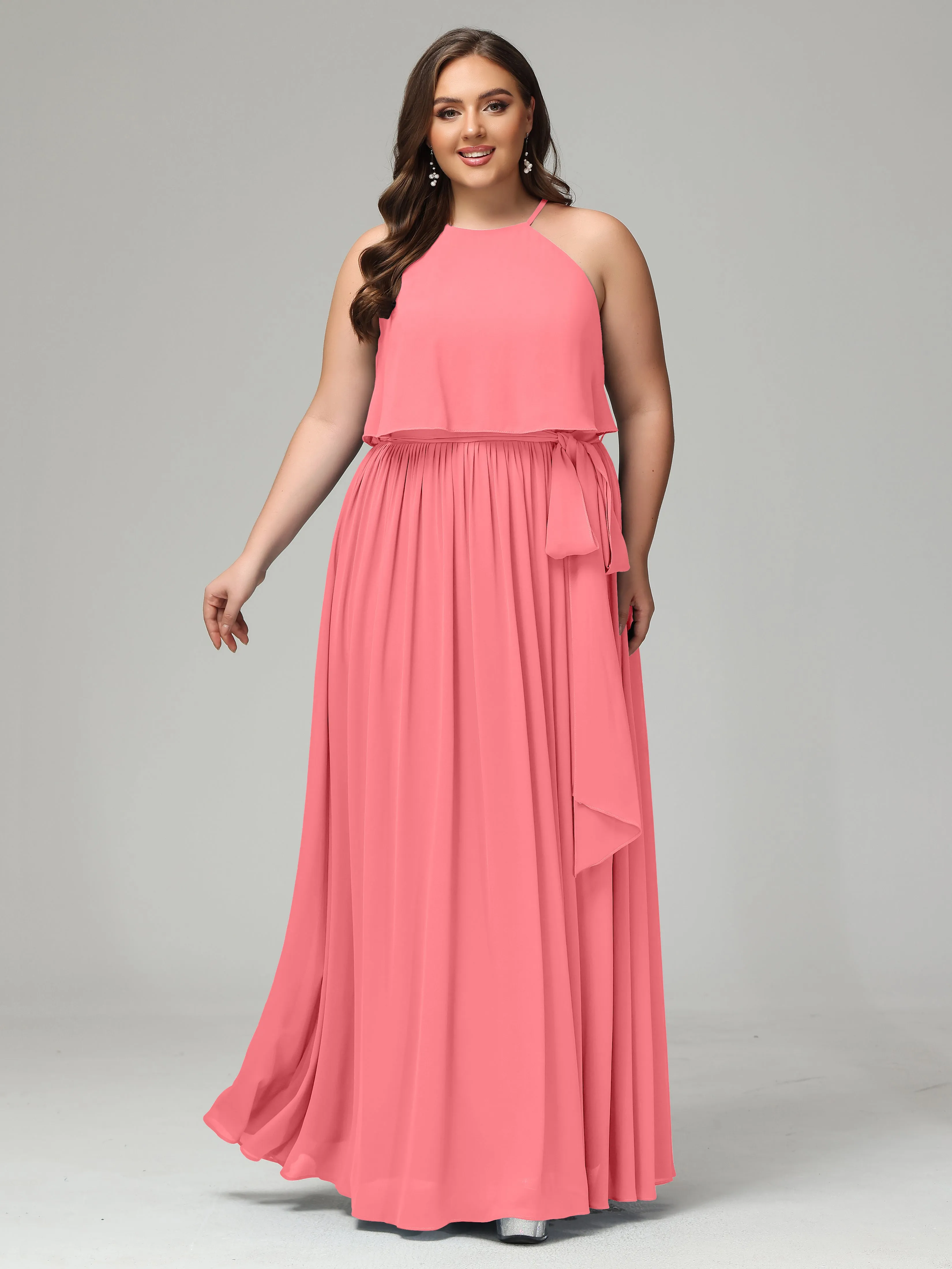 Halter Chiffon Bridesmaid Dress Plus Size