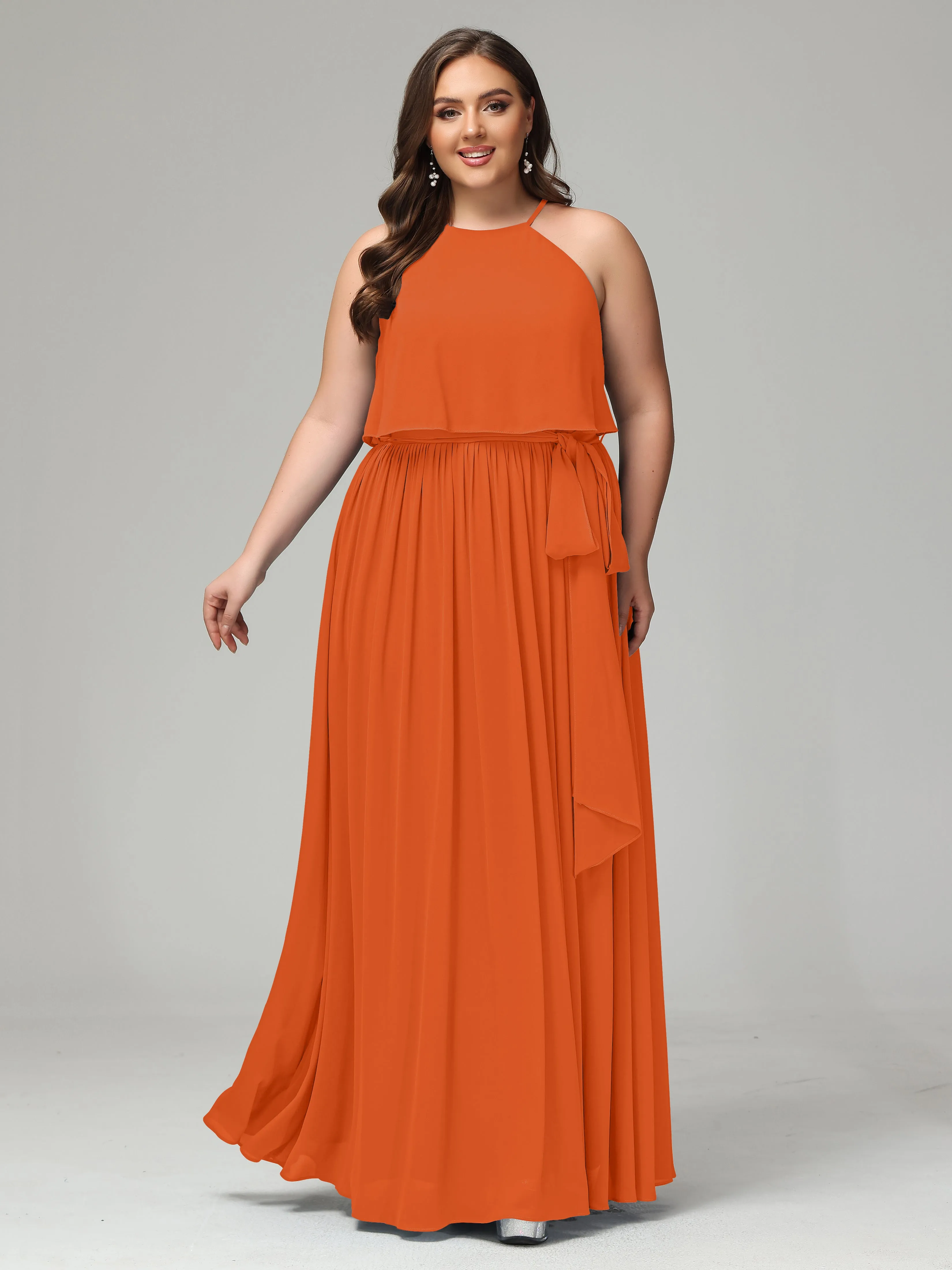 Halter Chiffon Bridesmaid Dress Plus Size