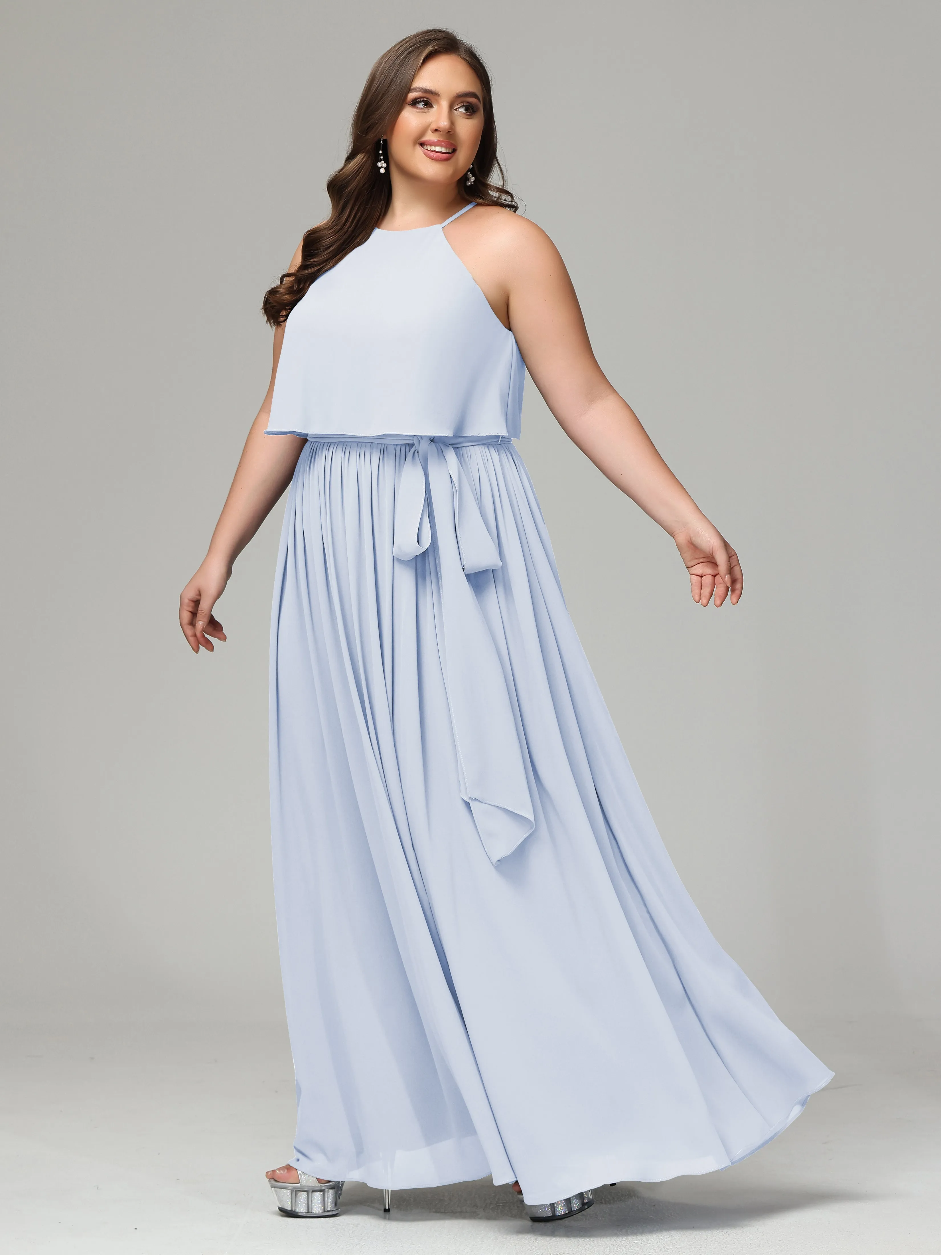 Halter Chiffon Bridesmaid Dress Plus Size