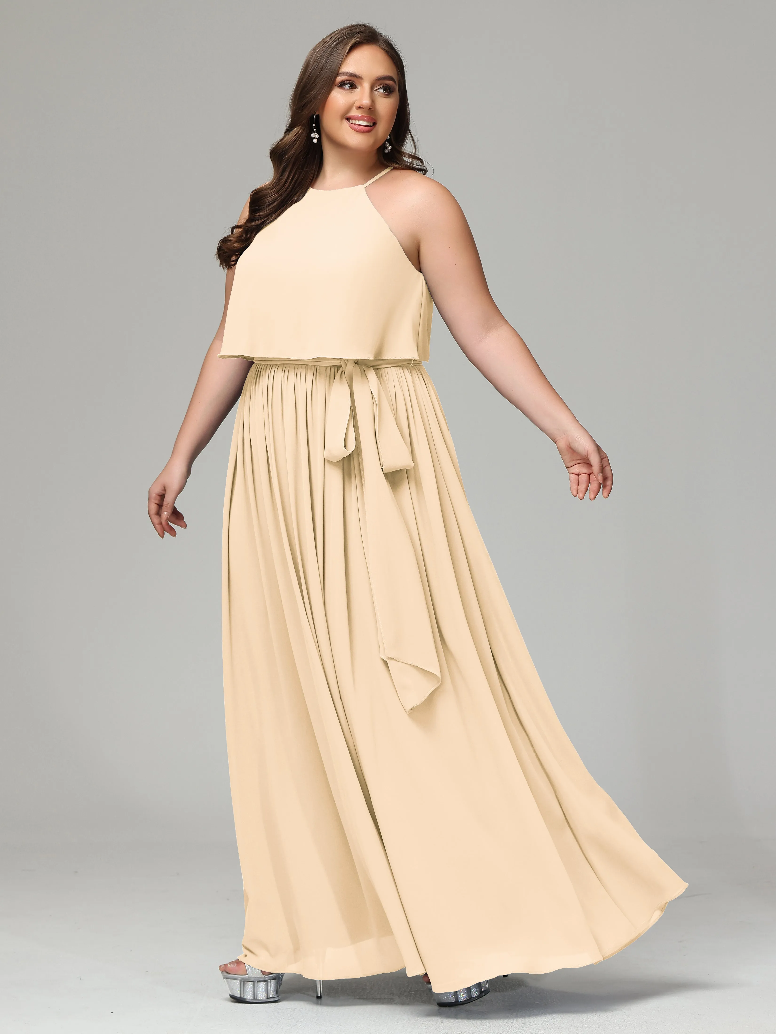Halter Chiffon Bridesmaid Dress Plus Size