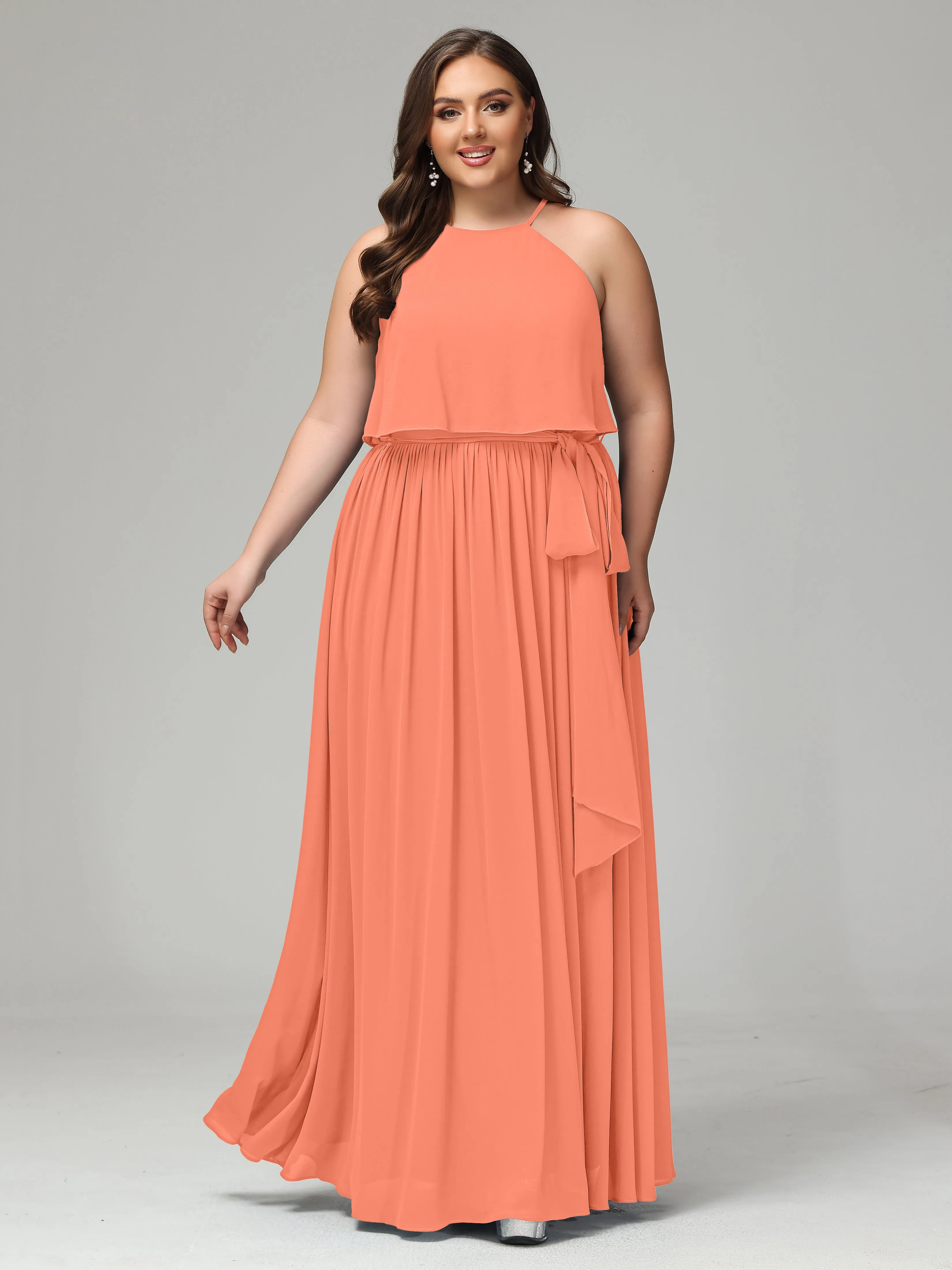 Halter Chiffon Bridesmaid Dress Plus Size