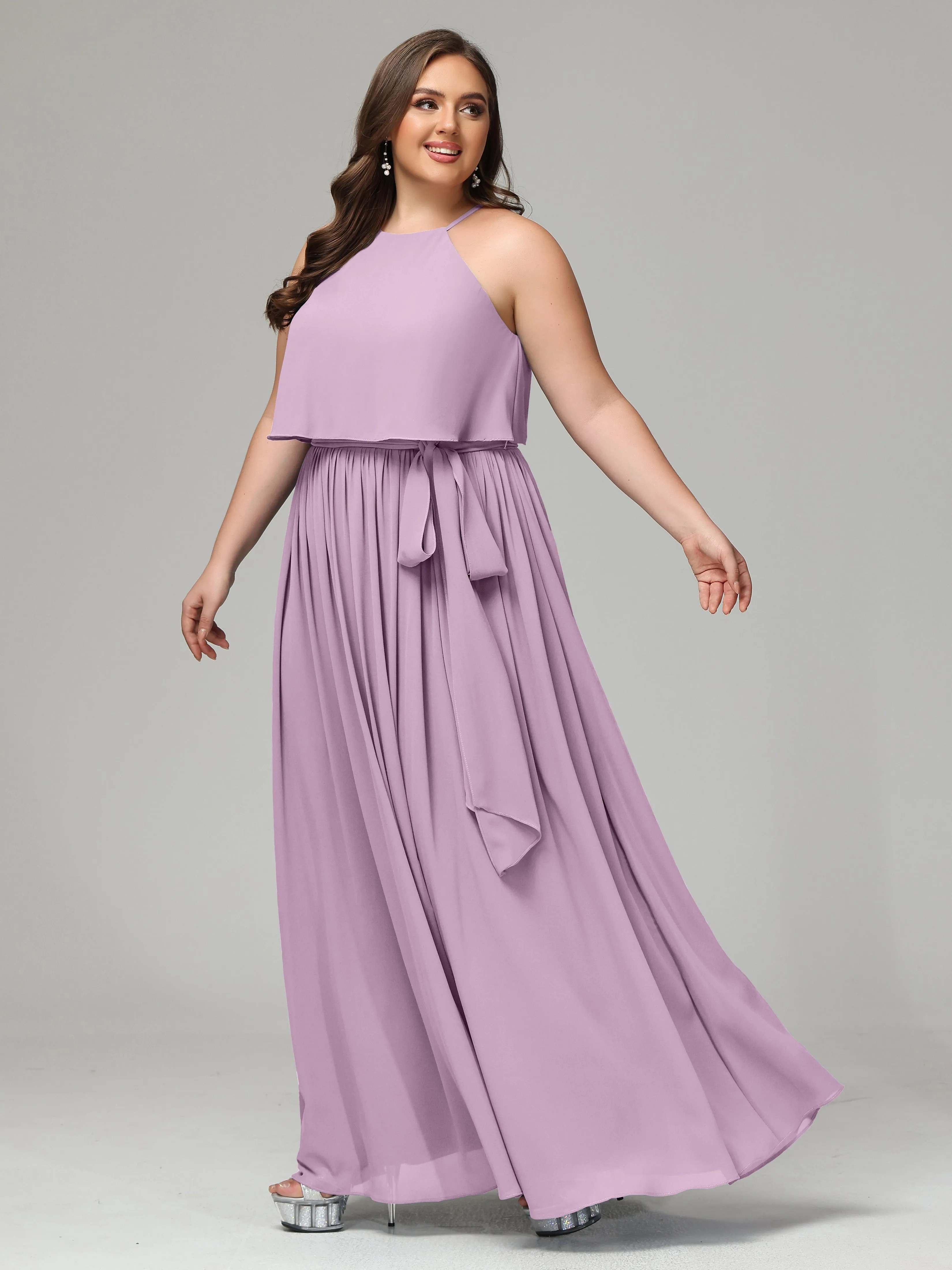 Halter Chiffon Bridesmaid Dress Plus Size