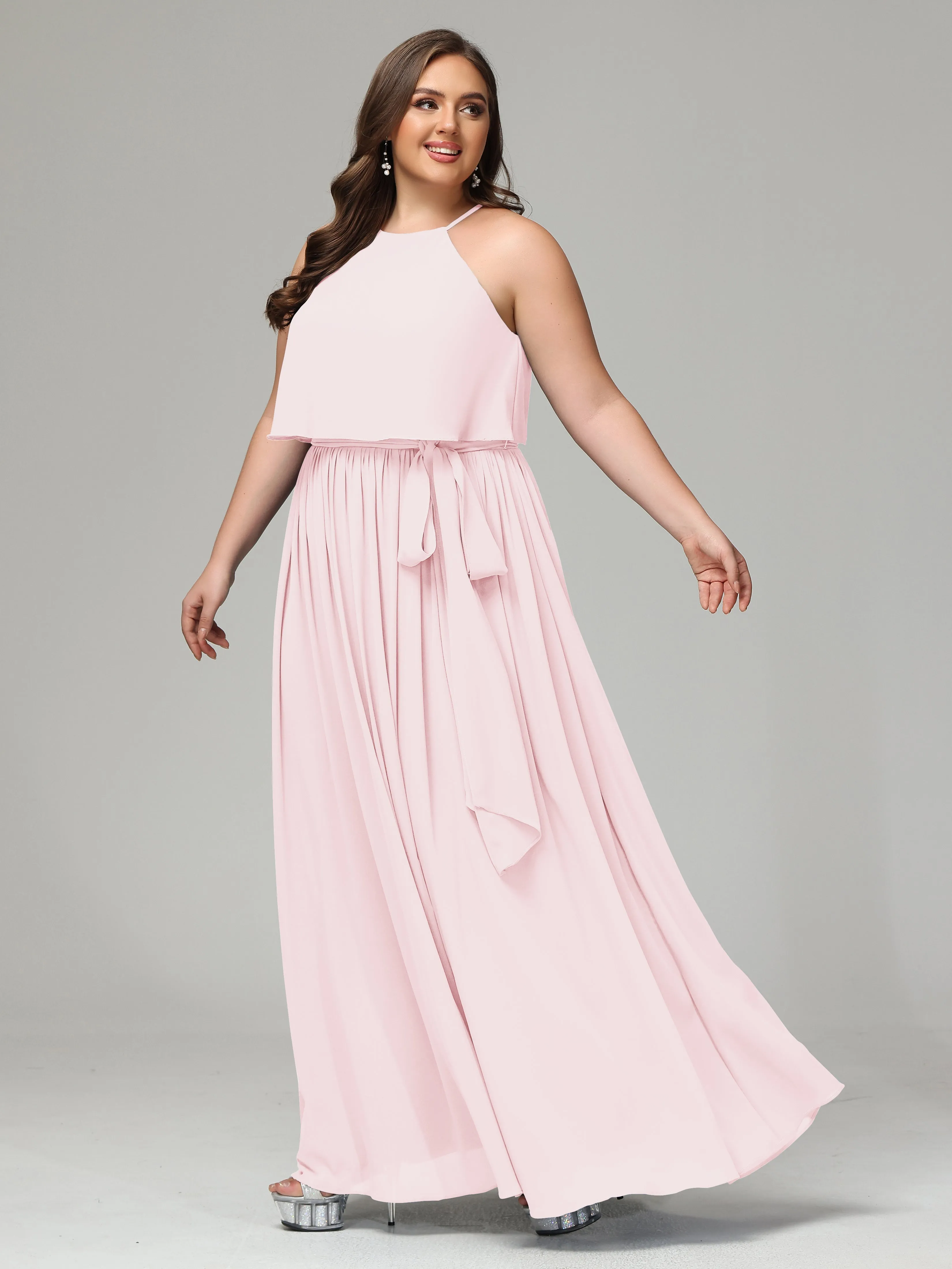 Halter Chiffon Bridesmaid Dress Plus Size