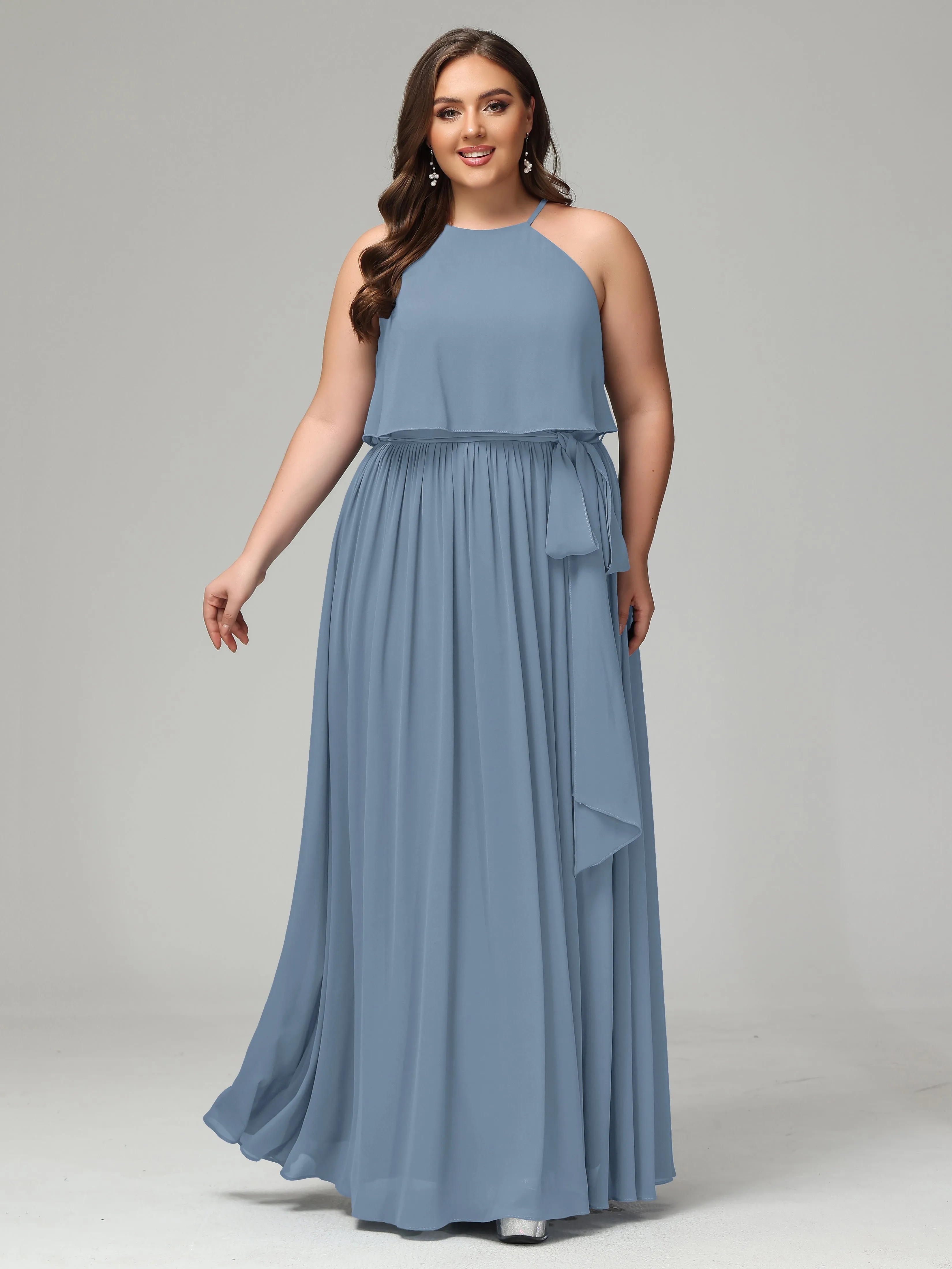 Halter Chiffon Bridesmaid Dress Plus Size