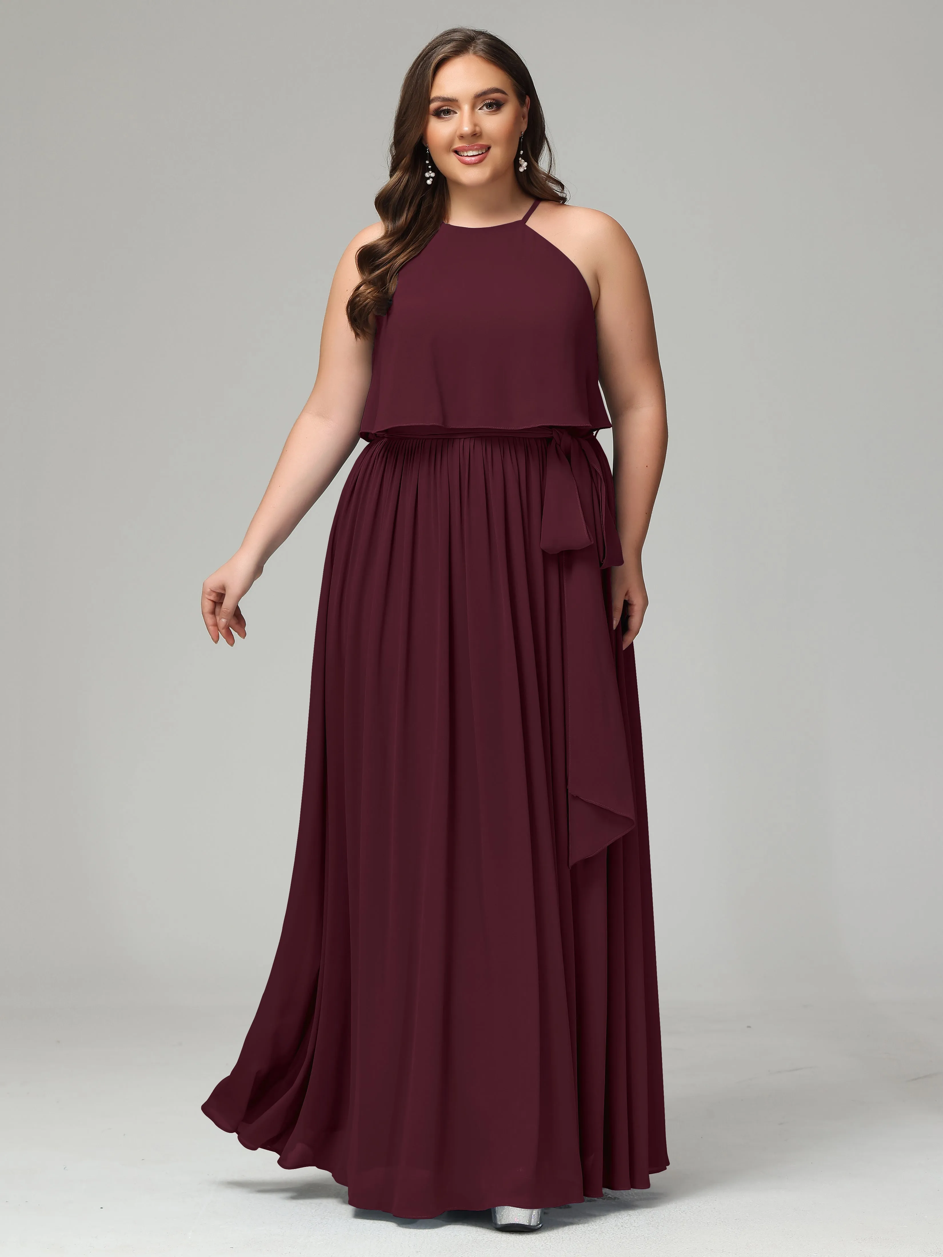 Halter Chiffon Bridesmaid Dress Plus Size