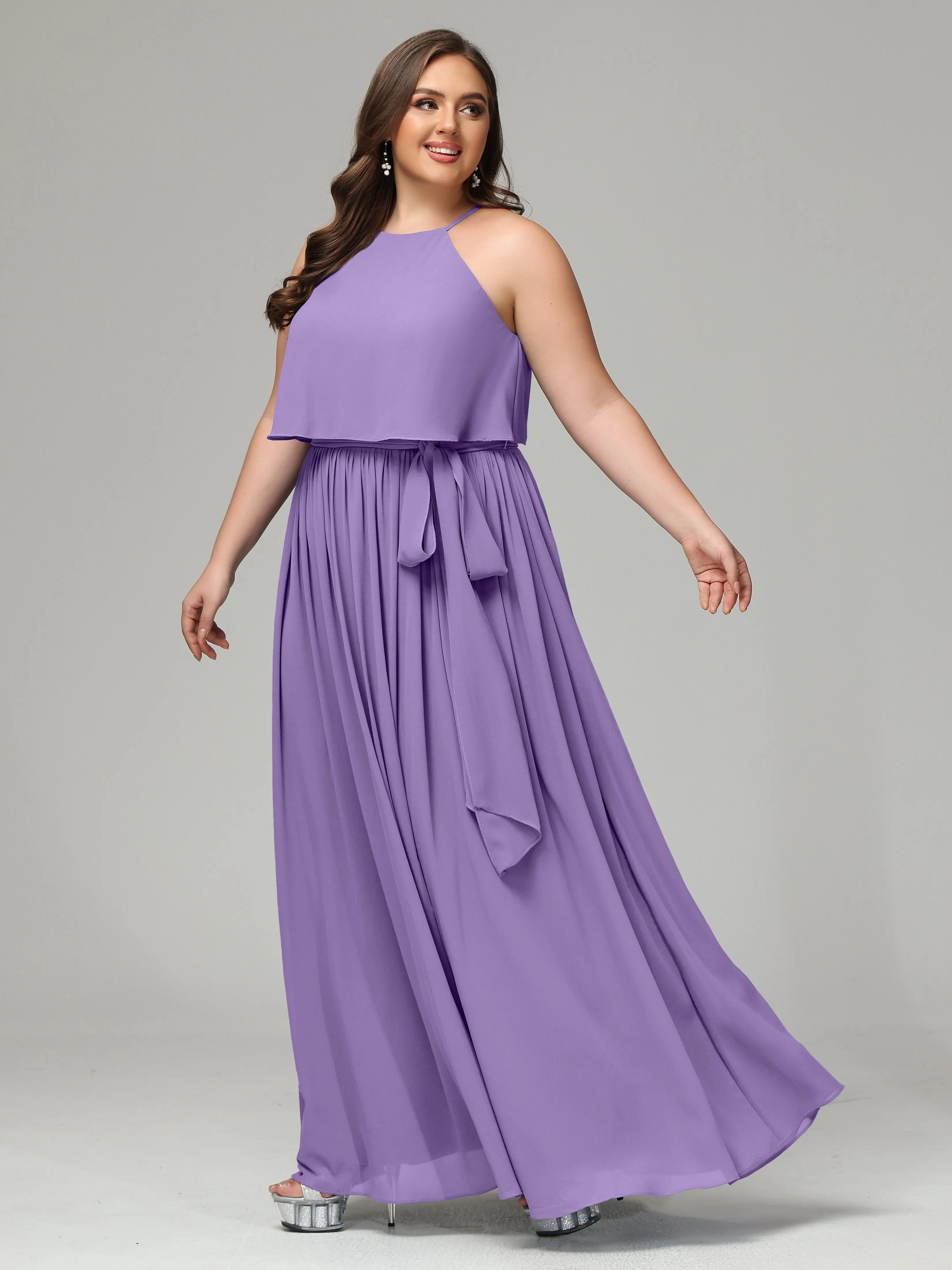 Halter Chiffon Bridesmaid Dress Plus Size