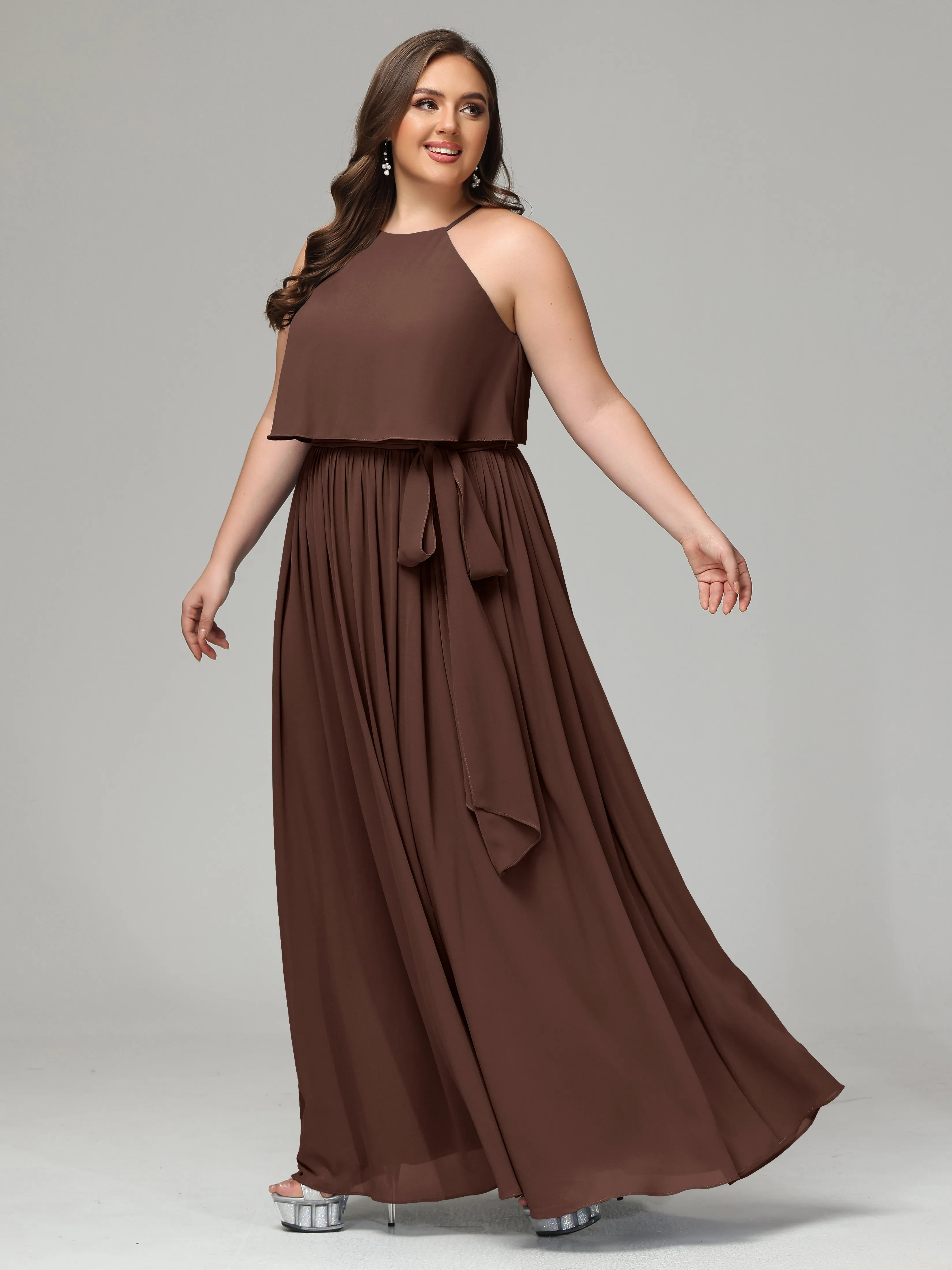 Halter Chiffon Bridesmaid Dress Plus Size