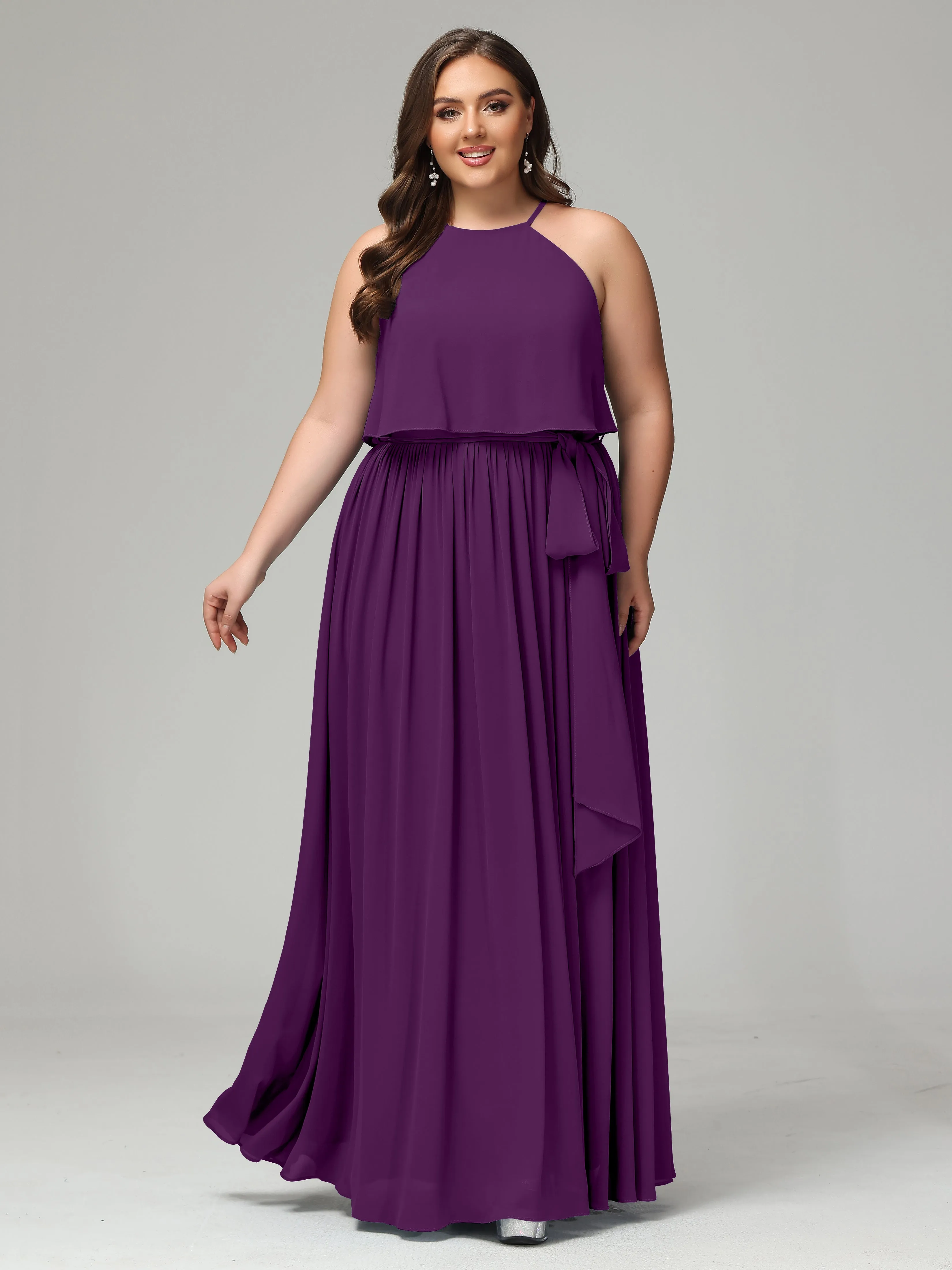 Halter Chiffon Bridesmaid Dress Plus Size