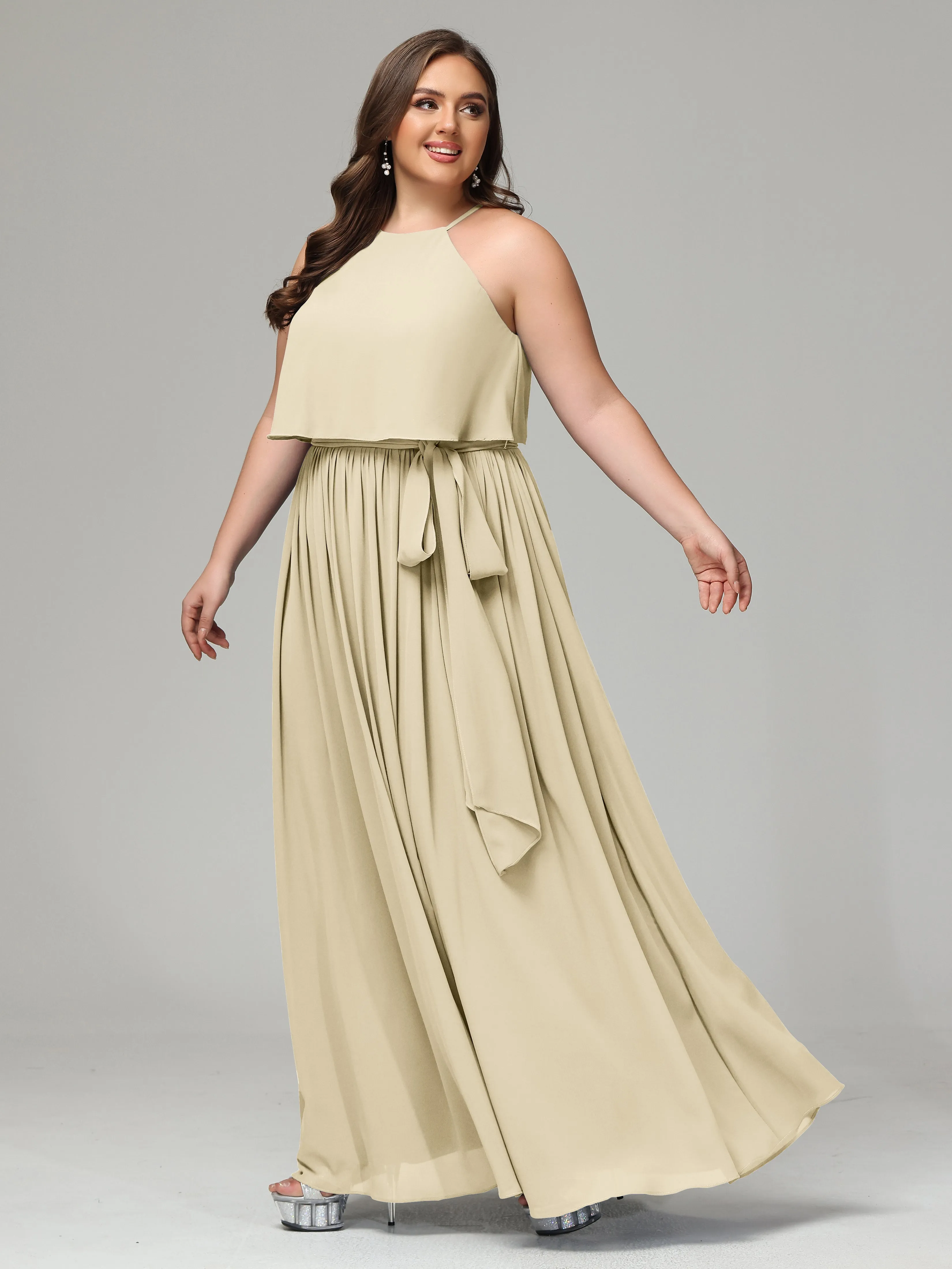 Halter Chiffon Bridesmaid Dress Plus Size