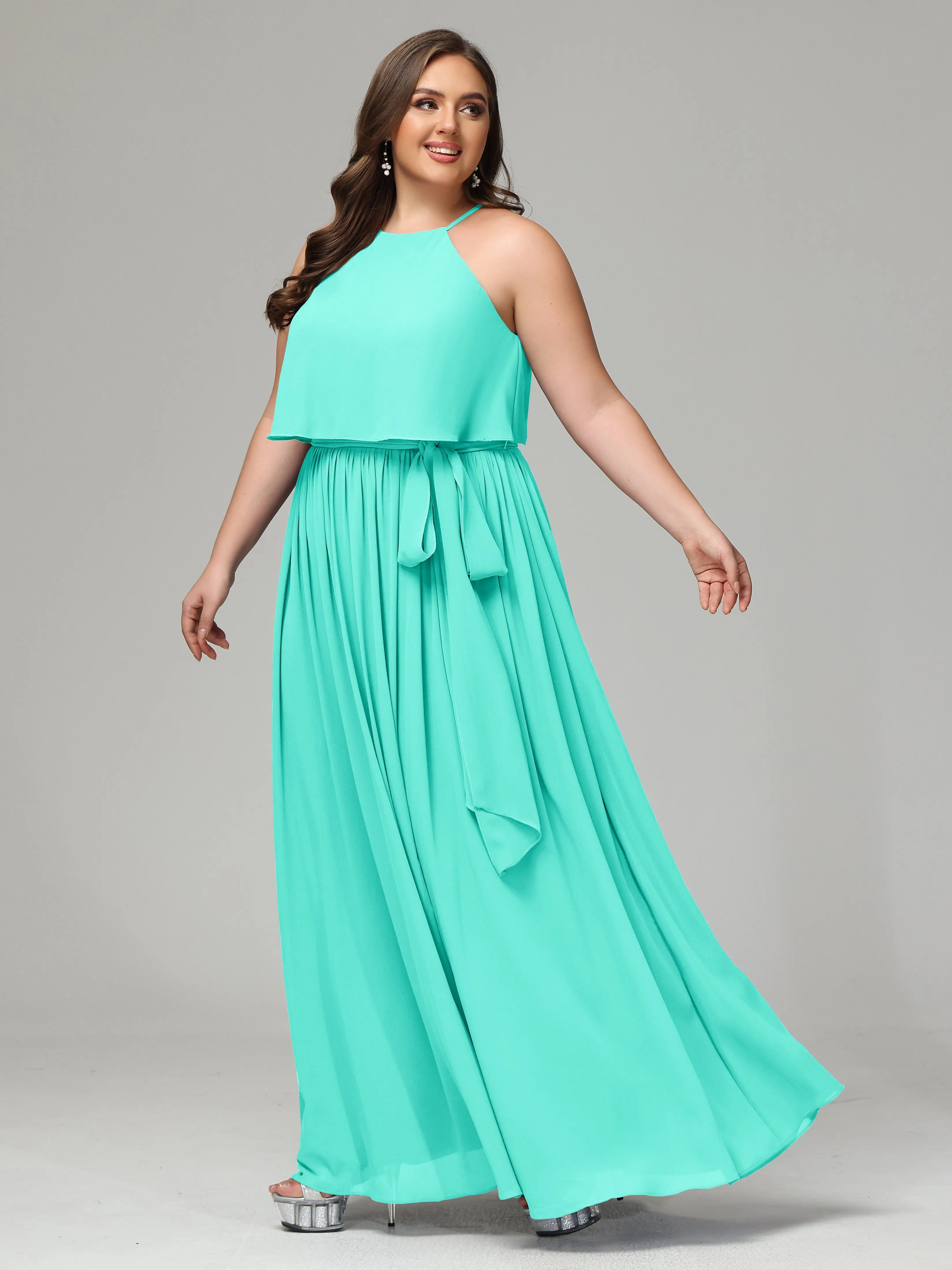 Halter Chiffon Bridesmaid Dress Plus Size