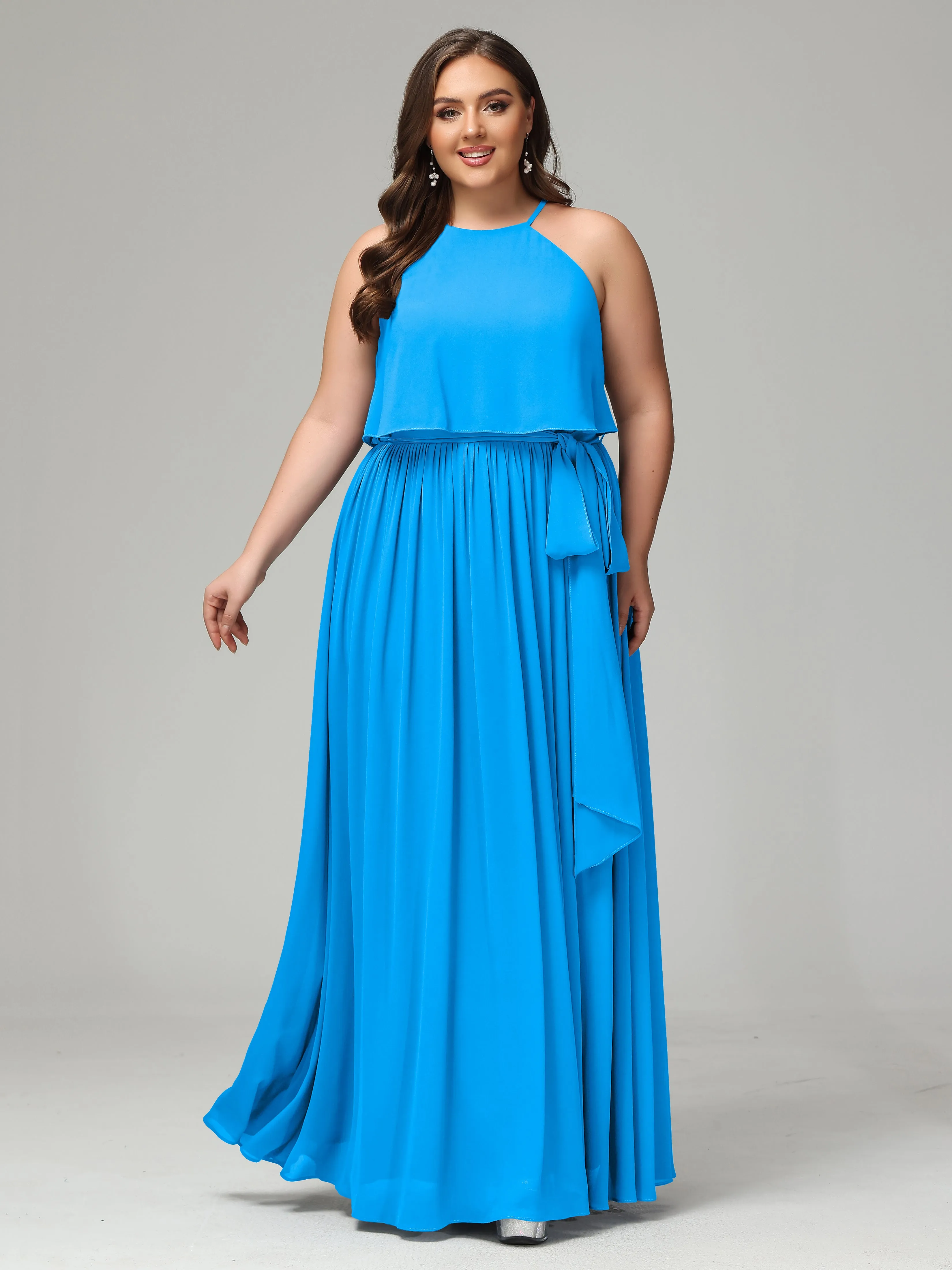 Halter Chiffon Bridesmaid Dress Plus Size
