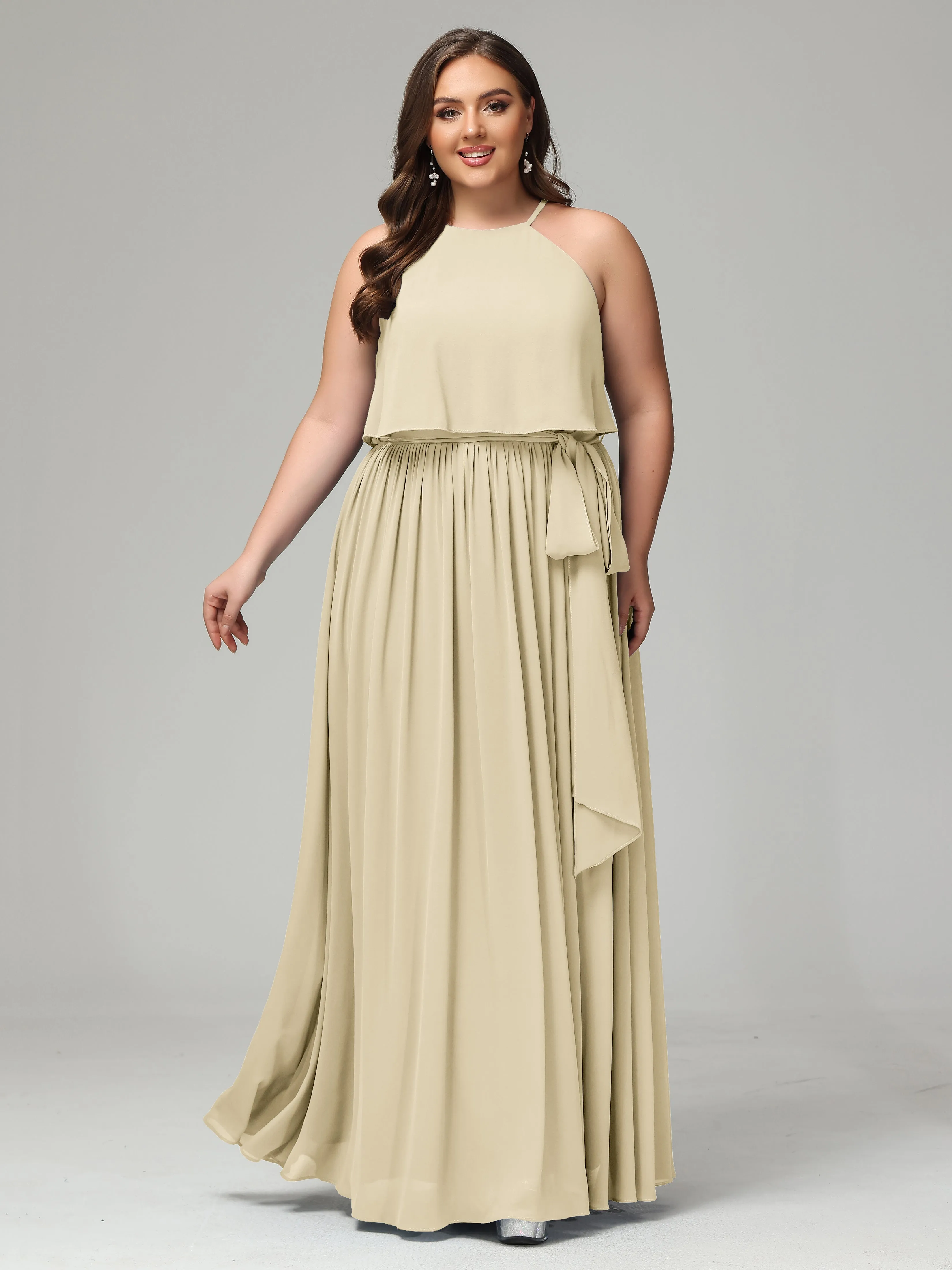Halter Chiffon Bridesmaid Dress Plus Size