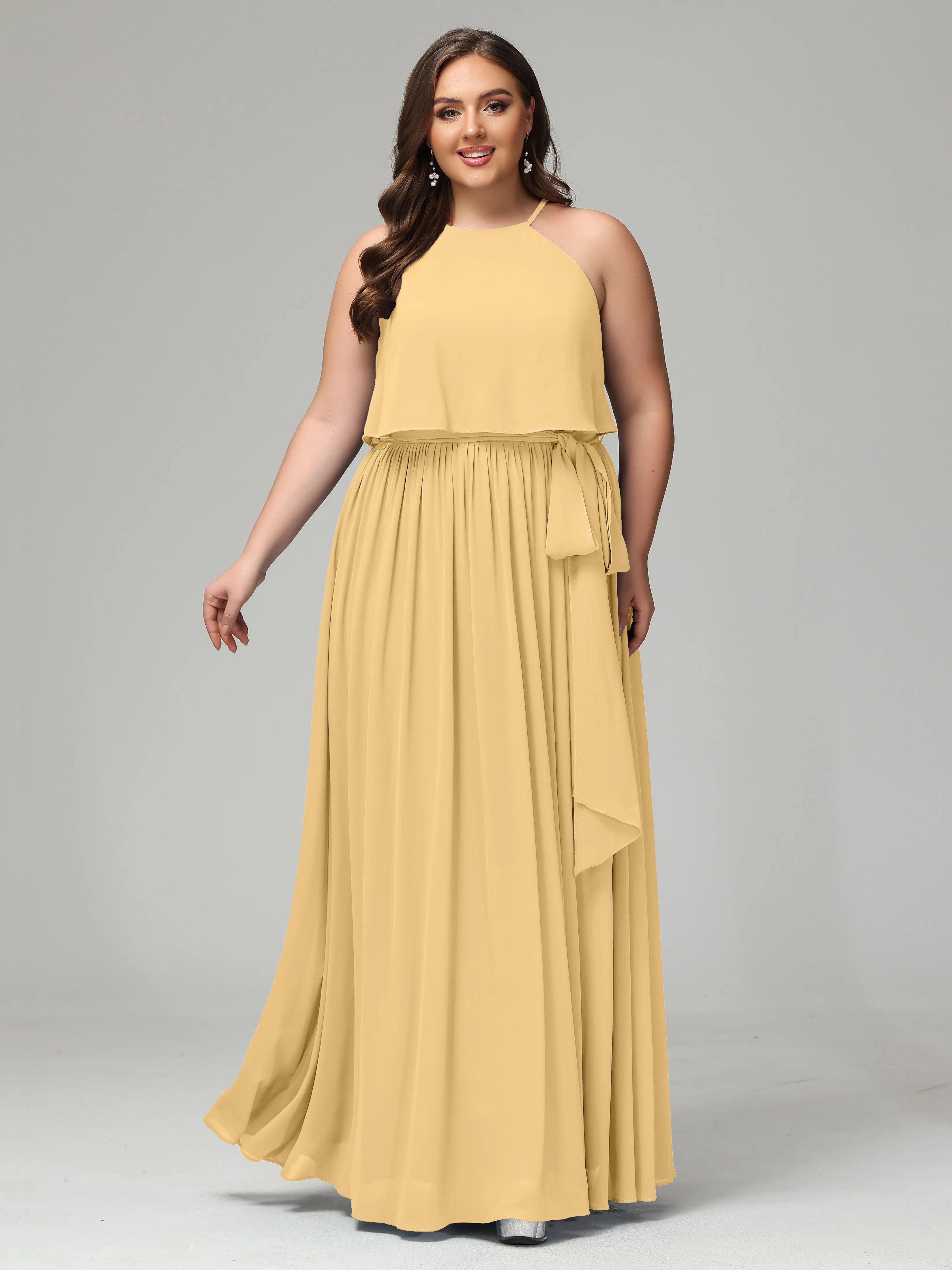 Halter Chiffon Bridesmaid Dress Plus Size