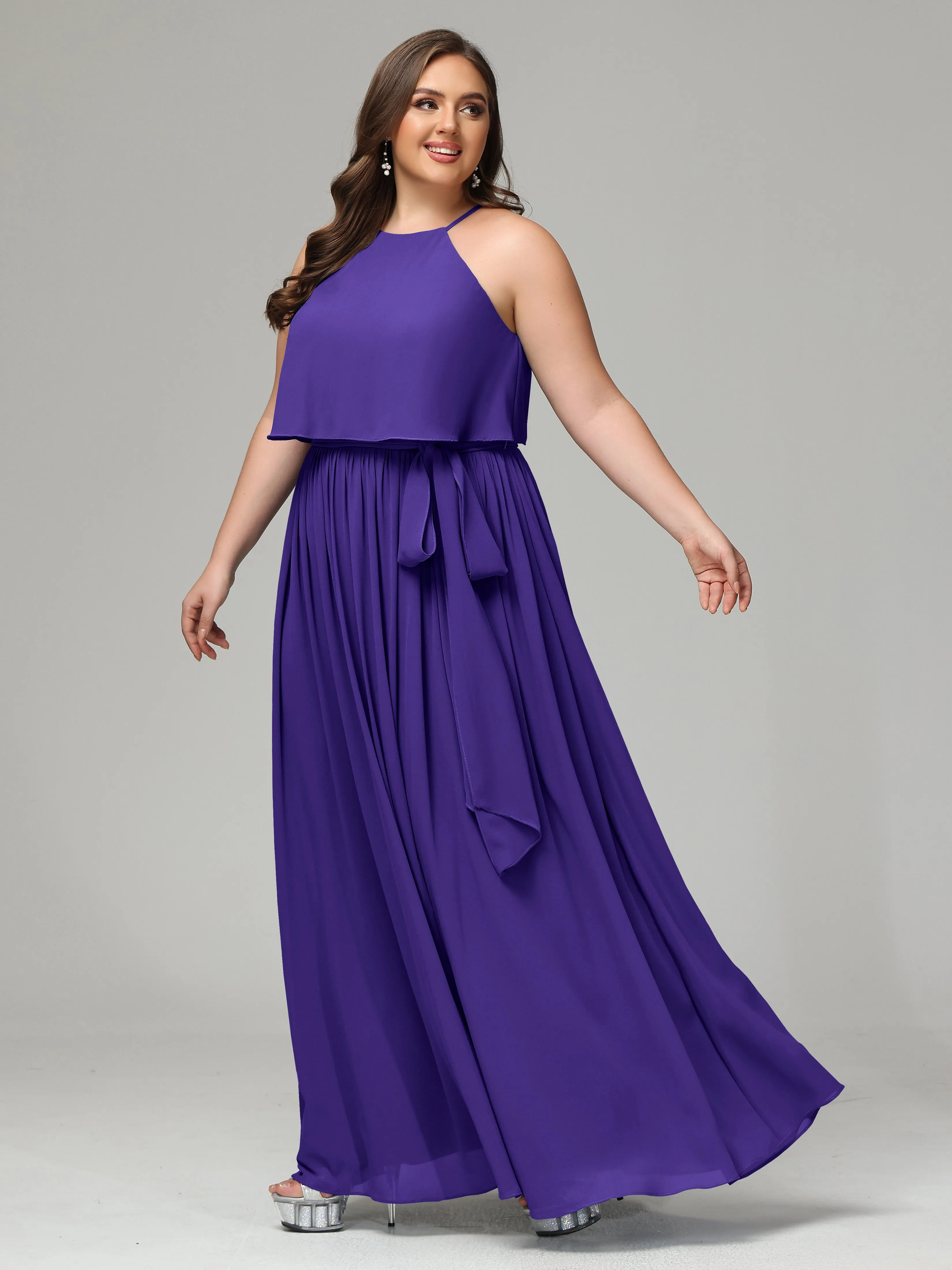 Halter Chiffon Bridesmaid Dress Plus Size