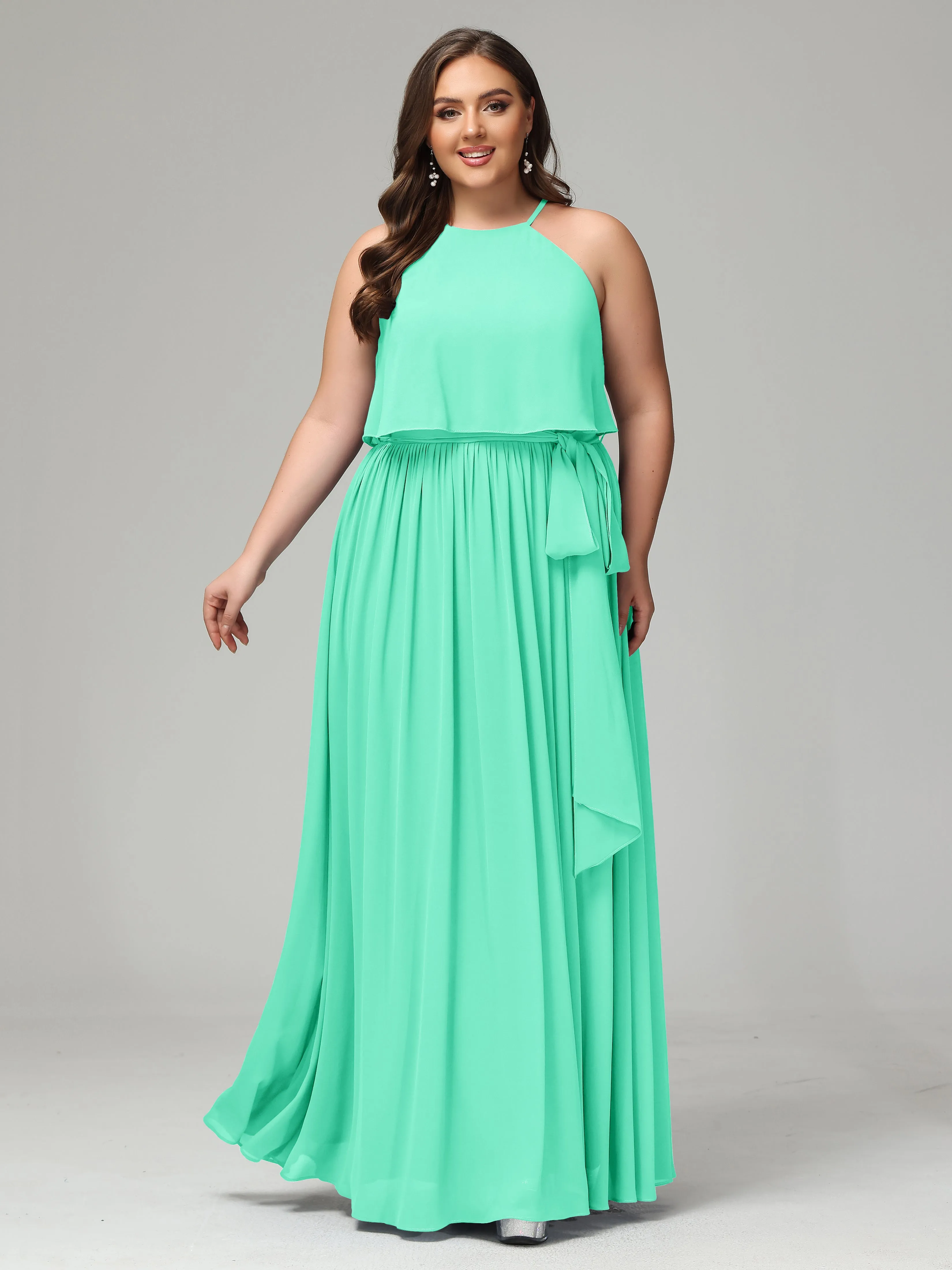 Halter Chiffon Bridesmaid Dress Plus Size