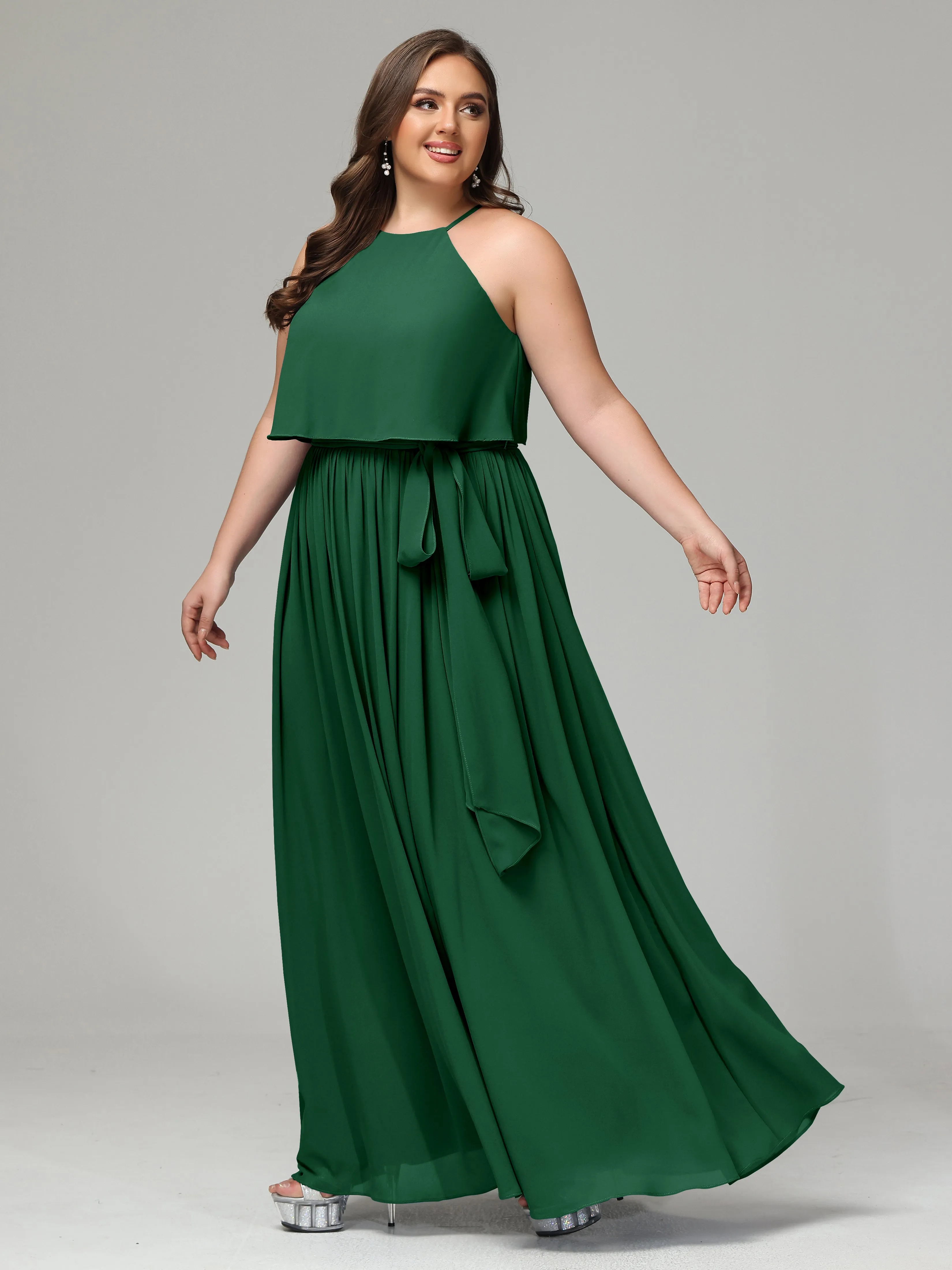Halter Chiffon Bridesmaid Dress Plus Size