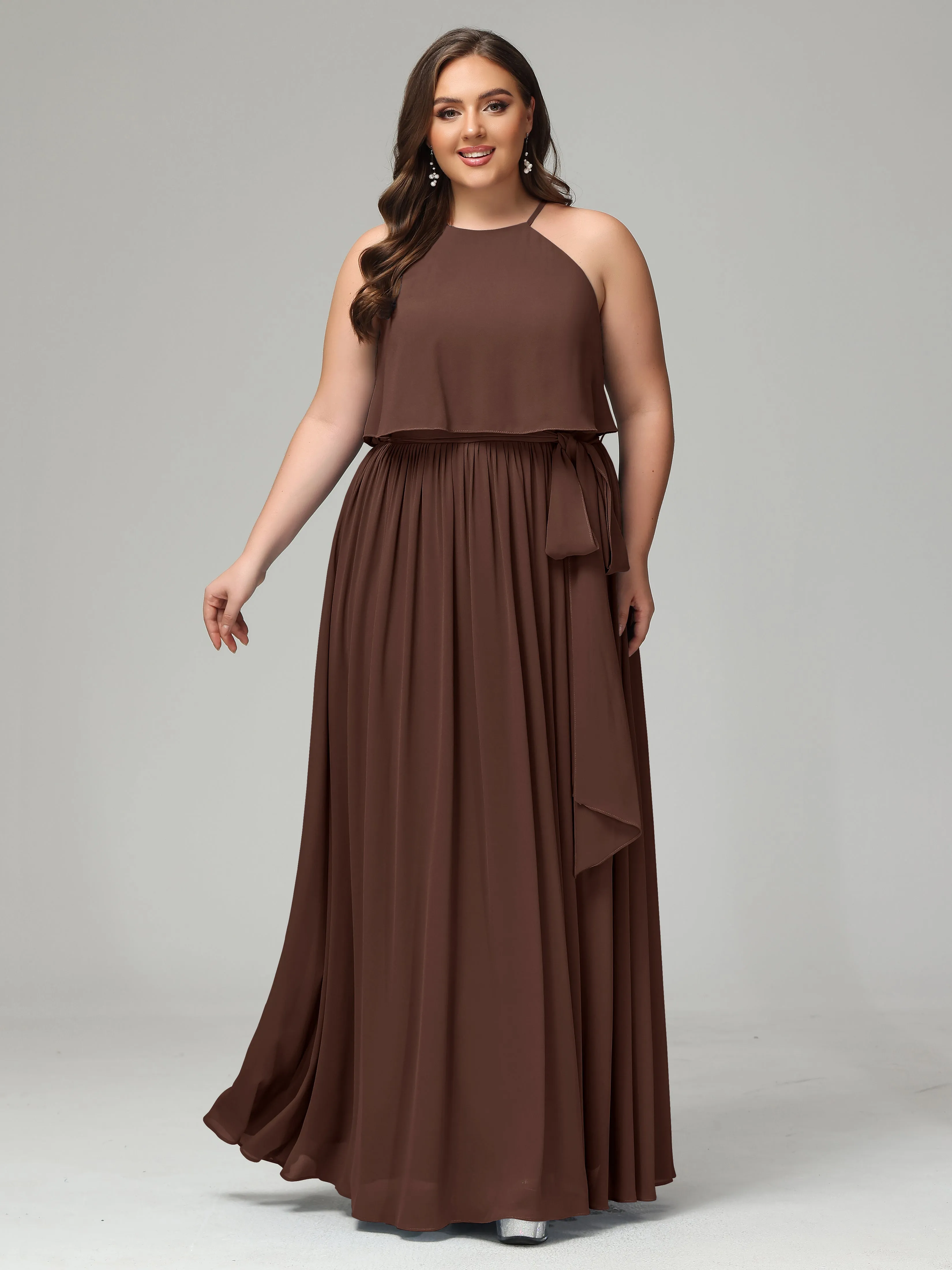 Halter Chiffon Bridesmaid Dress Plus Size