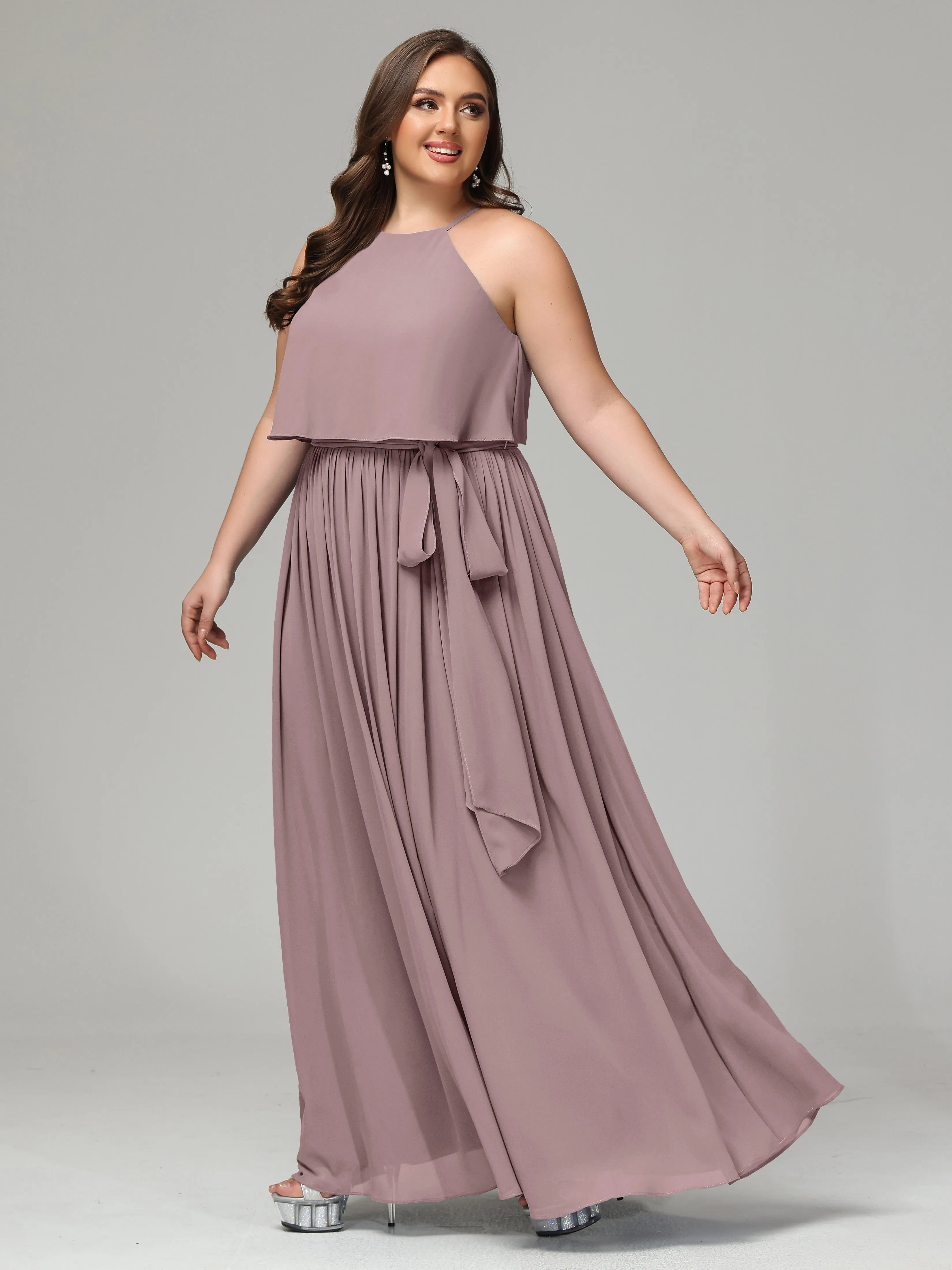 Halter Chiffon Bridesmaid Dress Plus Size