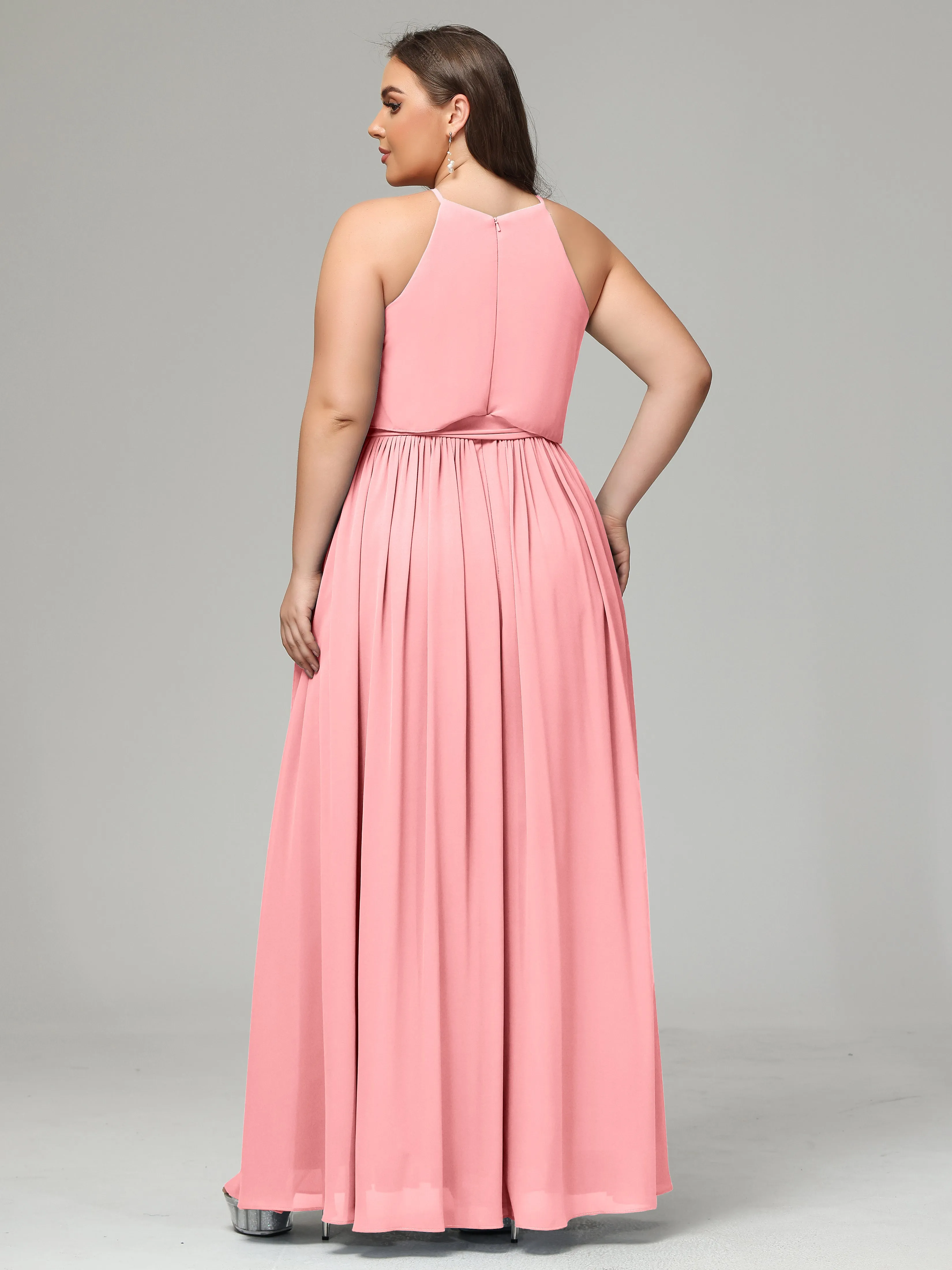 Halter Chiffon Bridesmaid Dress Plus Size