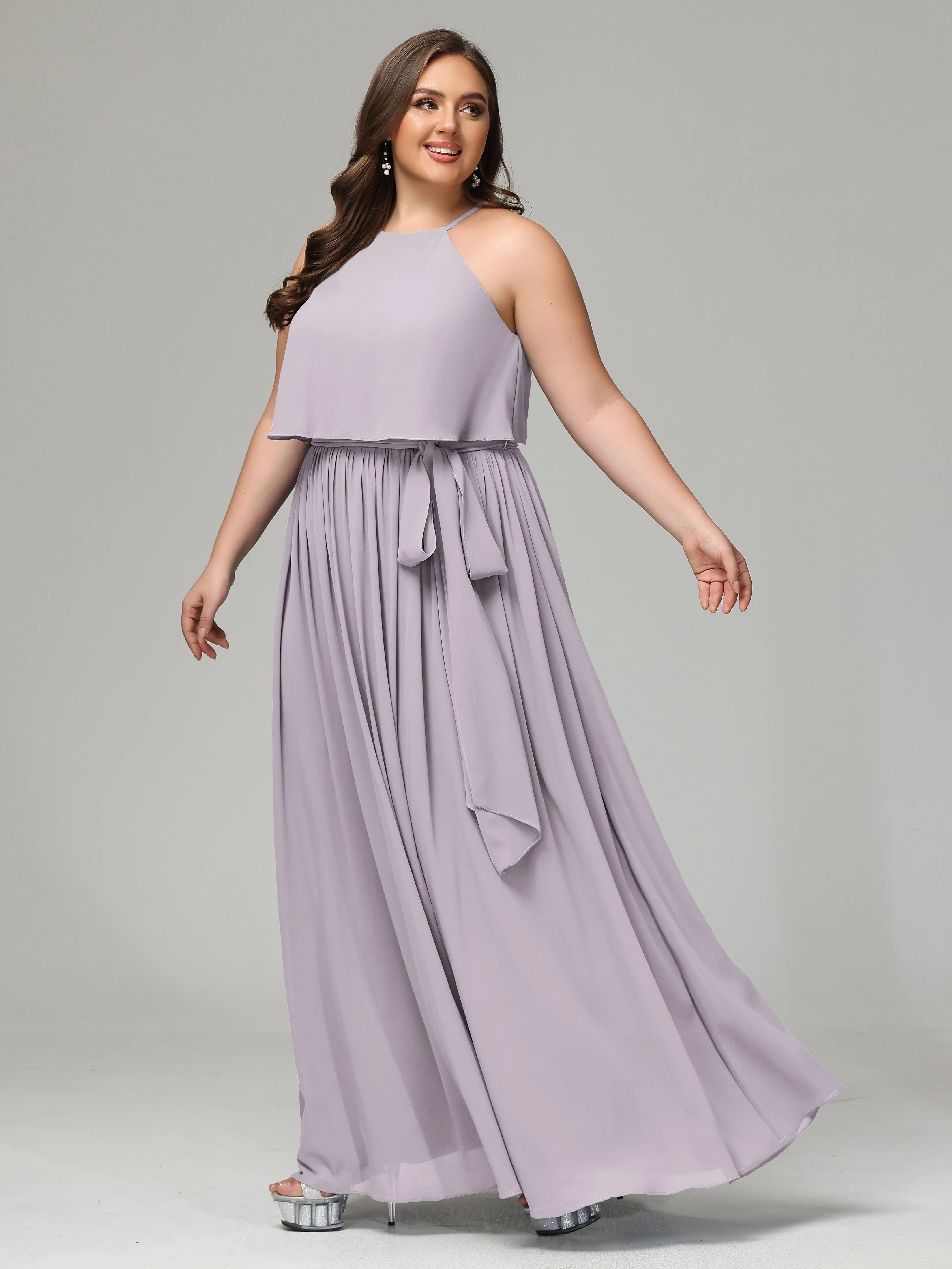 Halter Chiffon Bridesmaid Dress Plus Size