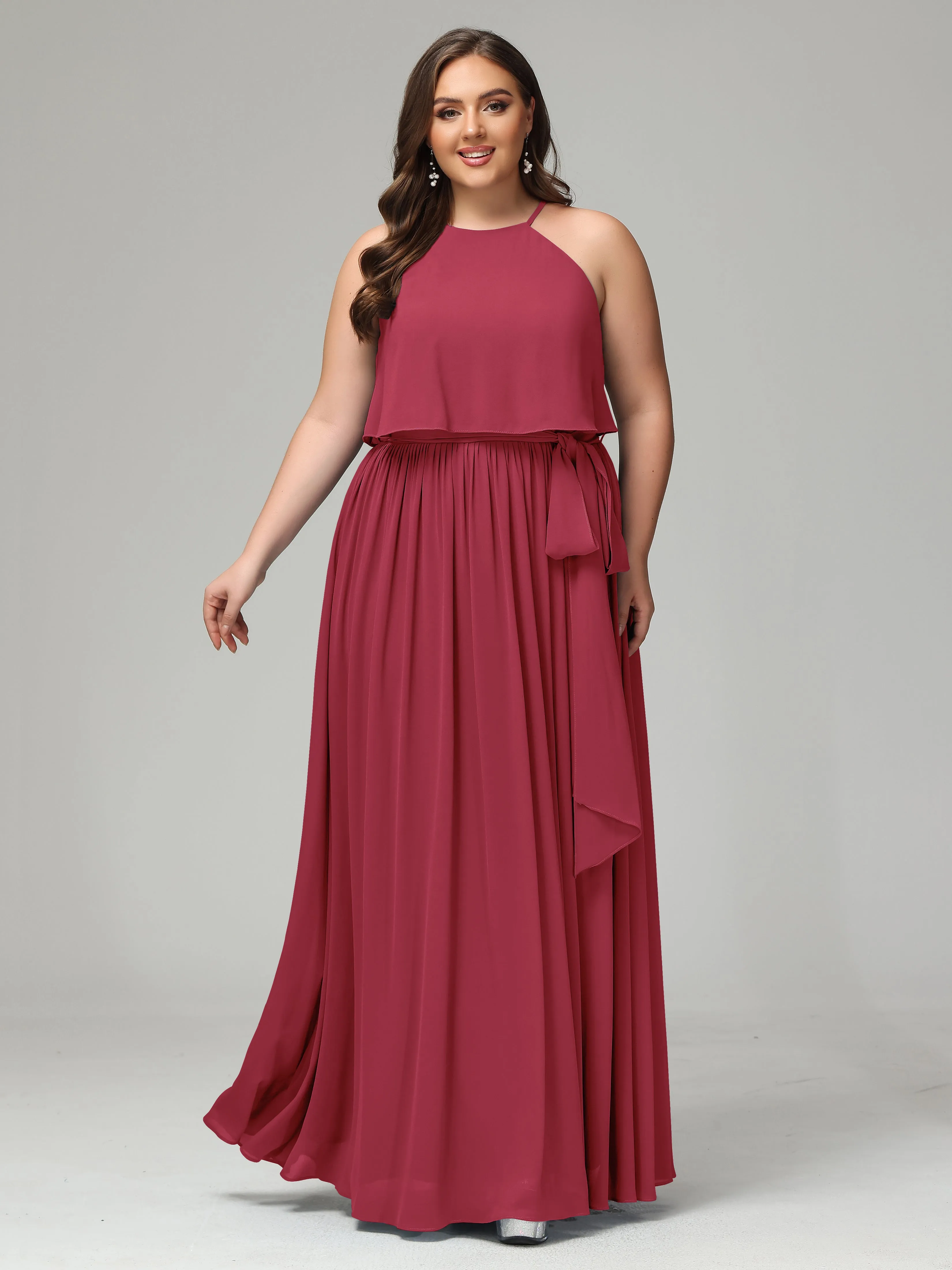 Halter Chiffon Bridesmaid Dress Plus Size