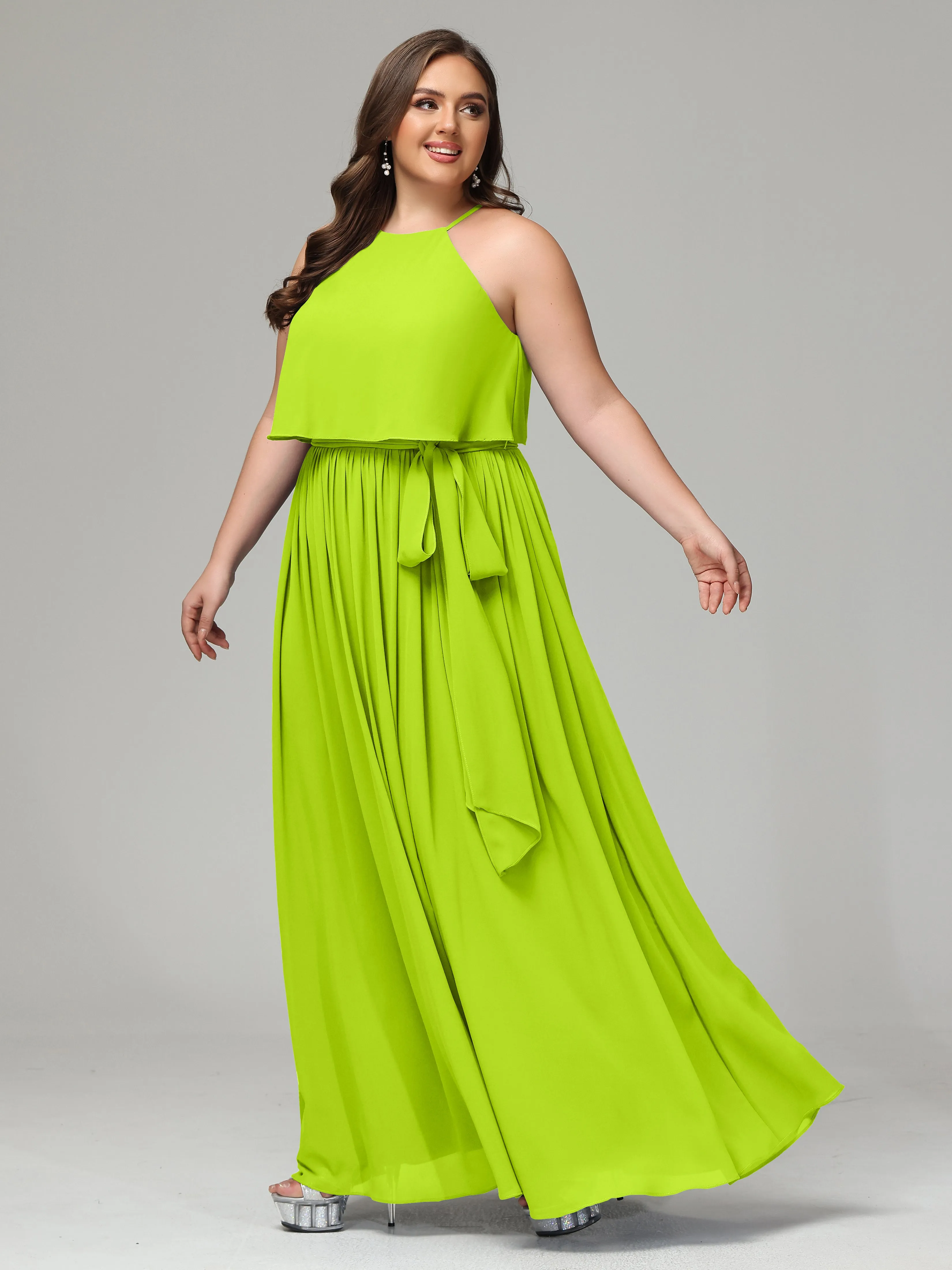 Halter Chiffon Bridesmaid Dress Plus Size