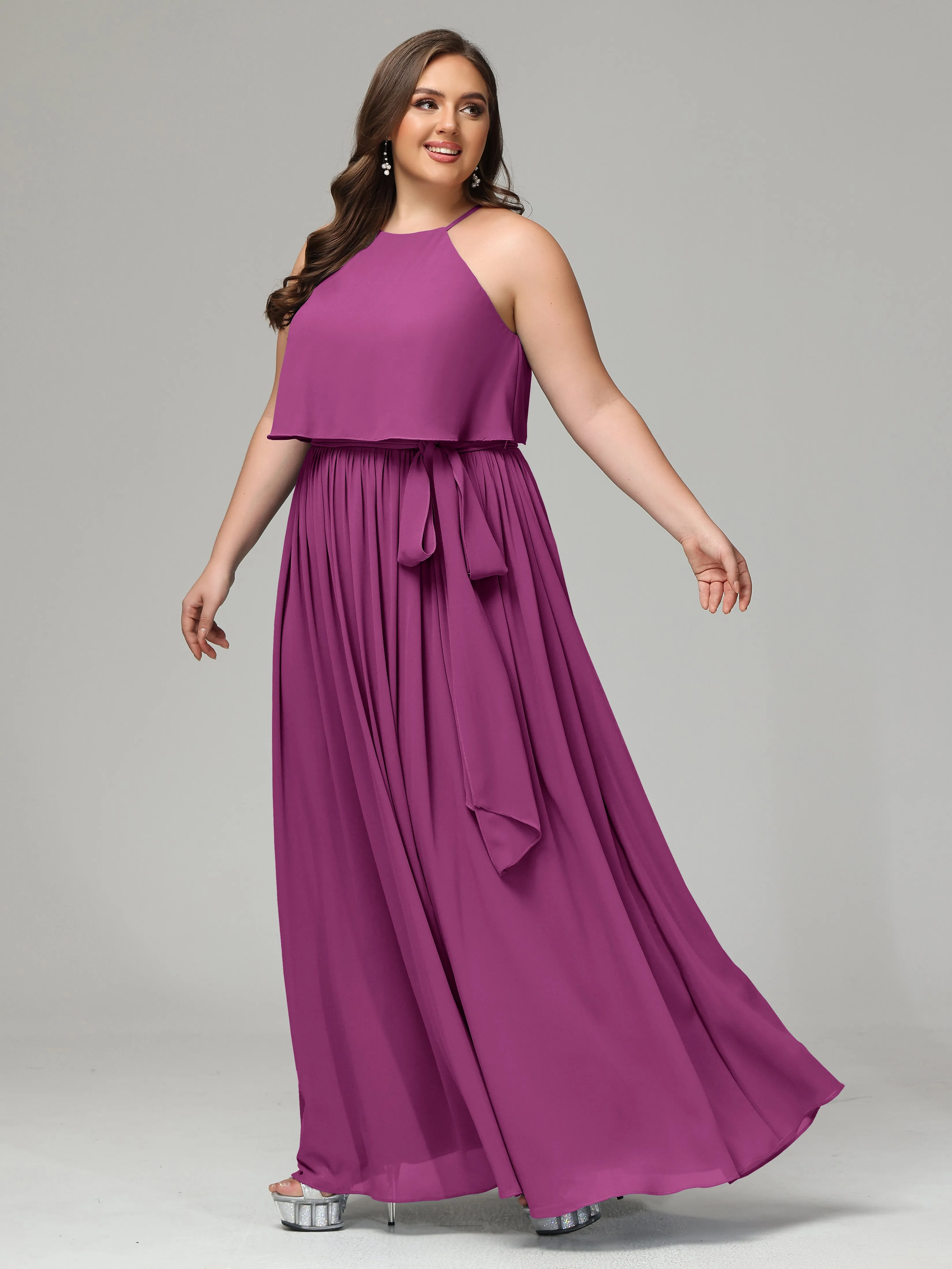 Halter Chiffon Bridesmaid Dress Plus Size
