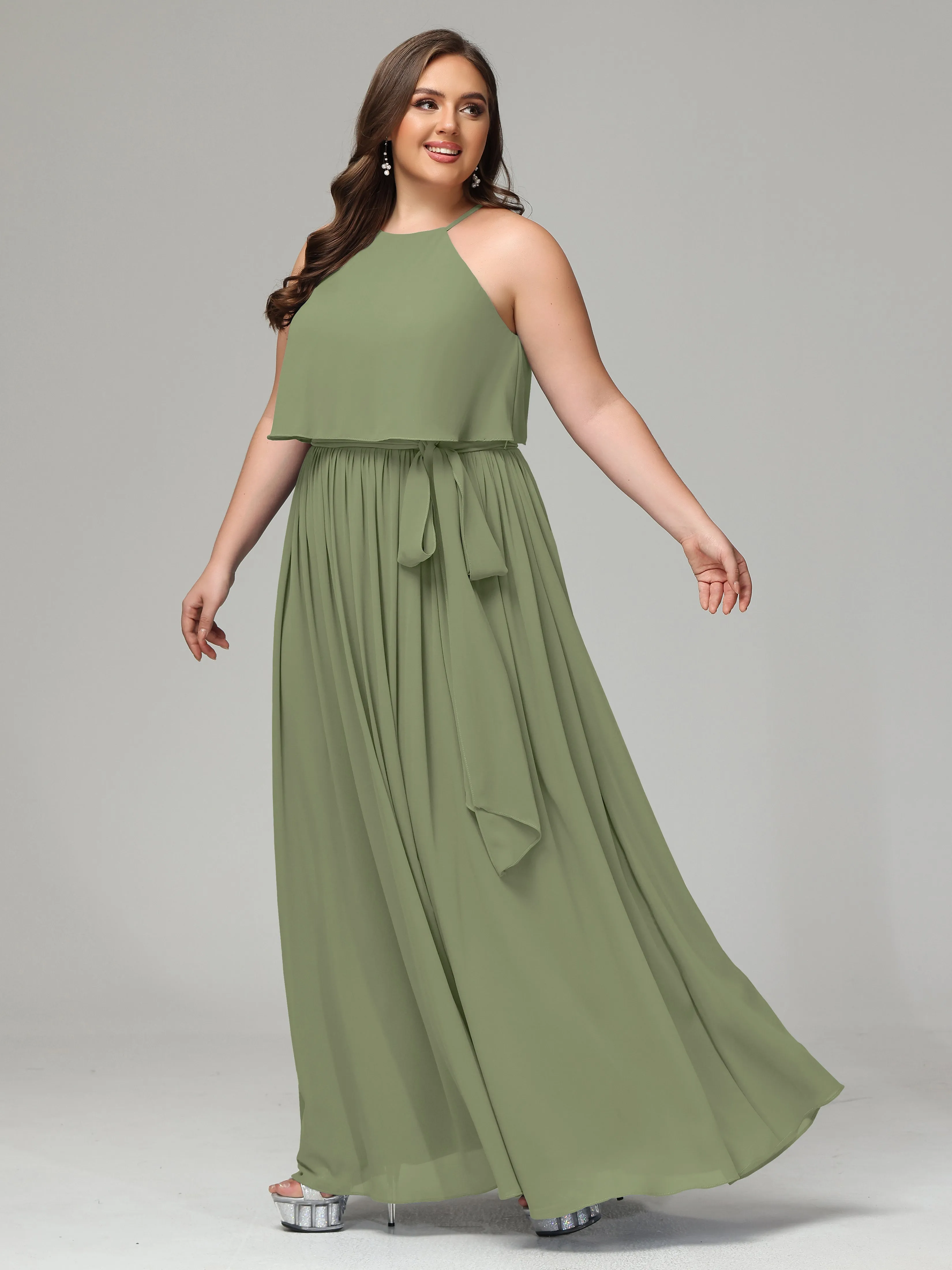 Halter Chiffon Bridesmaid Dress Plus Size