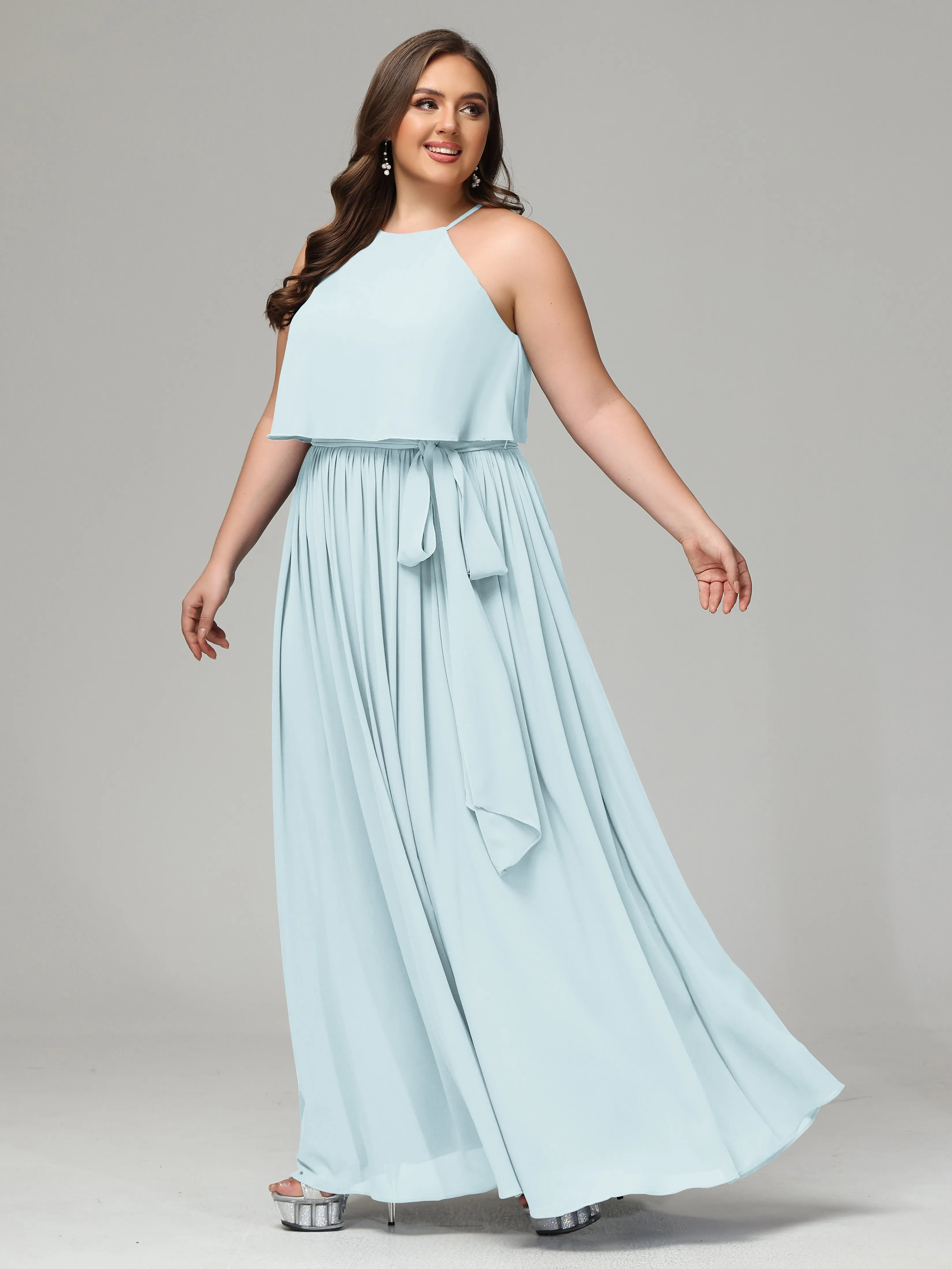 Halter Chiffon Bridesmaid Dress Plus Size
