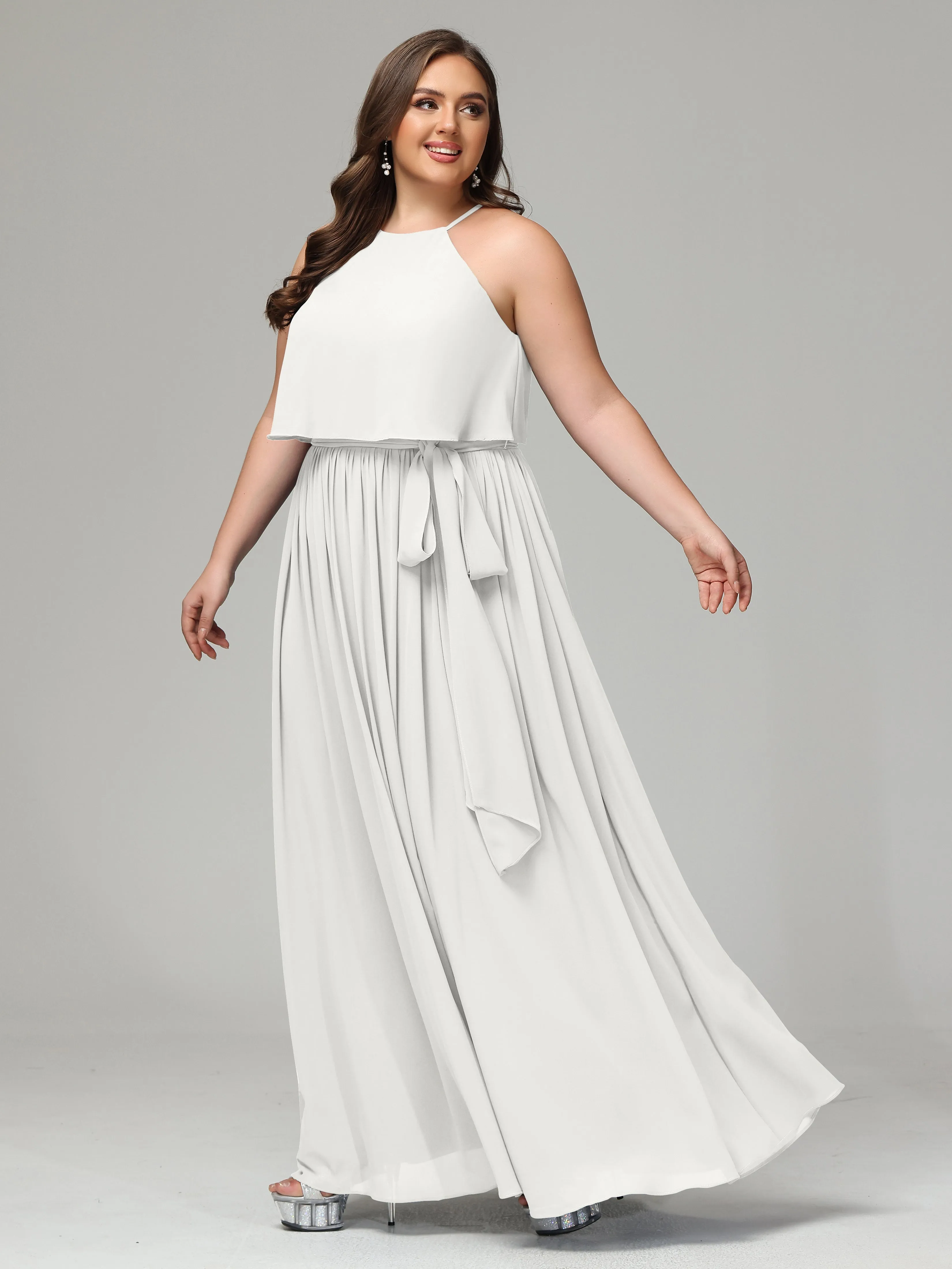 Halter Chiffon Bridesmaid Dress Plus Size