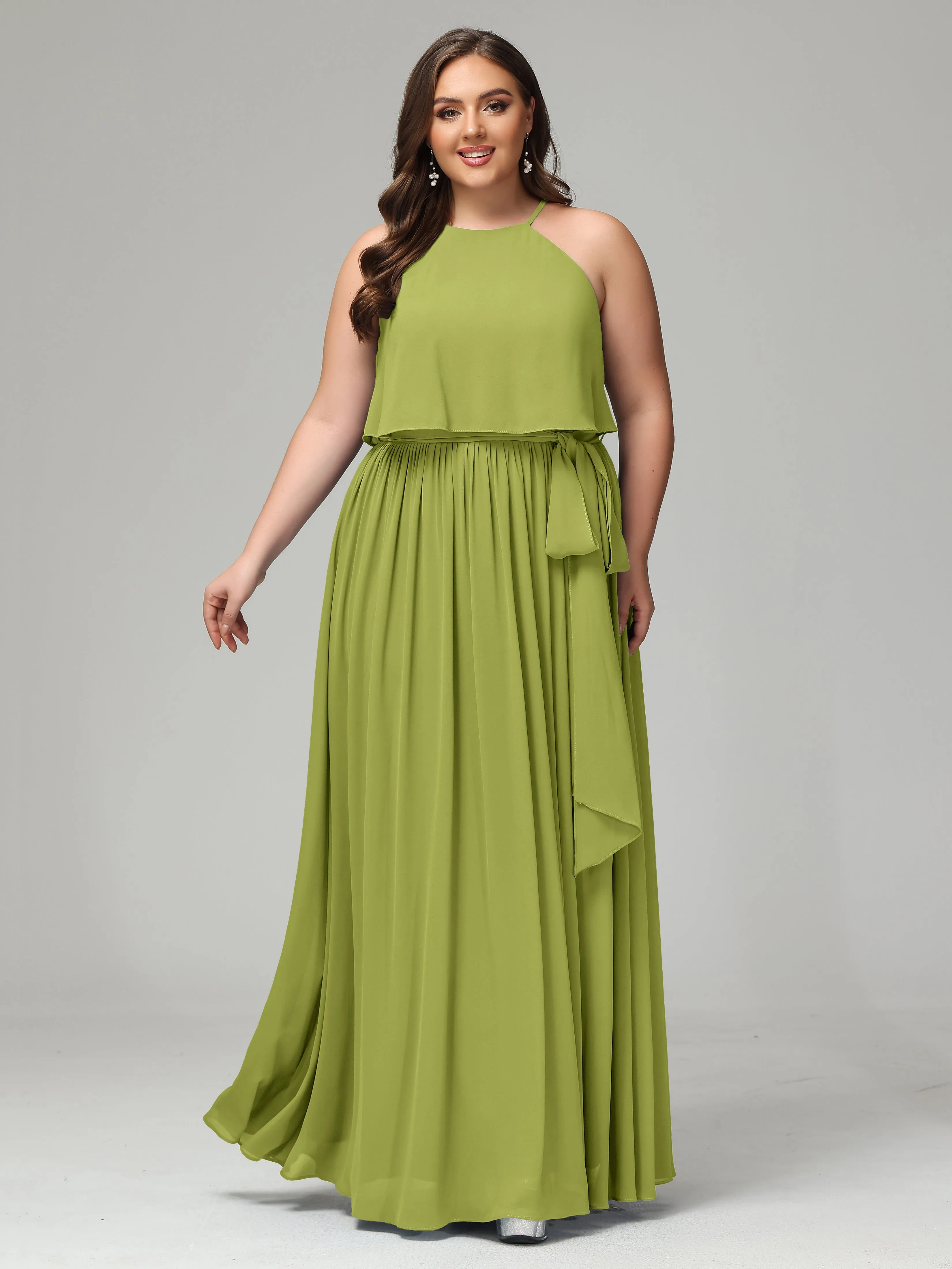 Halter Chiffon Bridesmaid Dress Plus Size