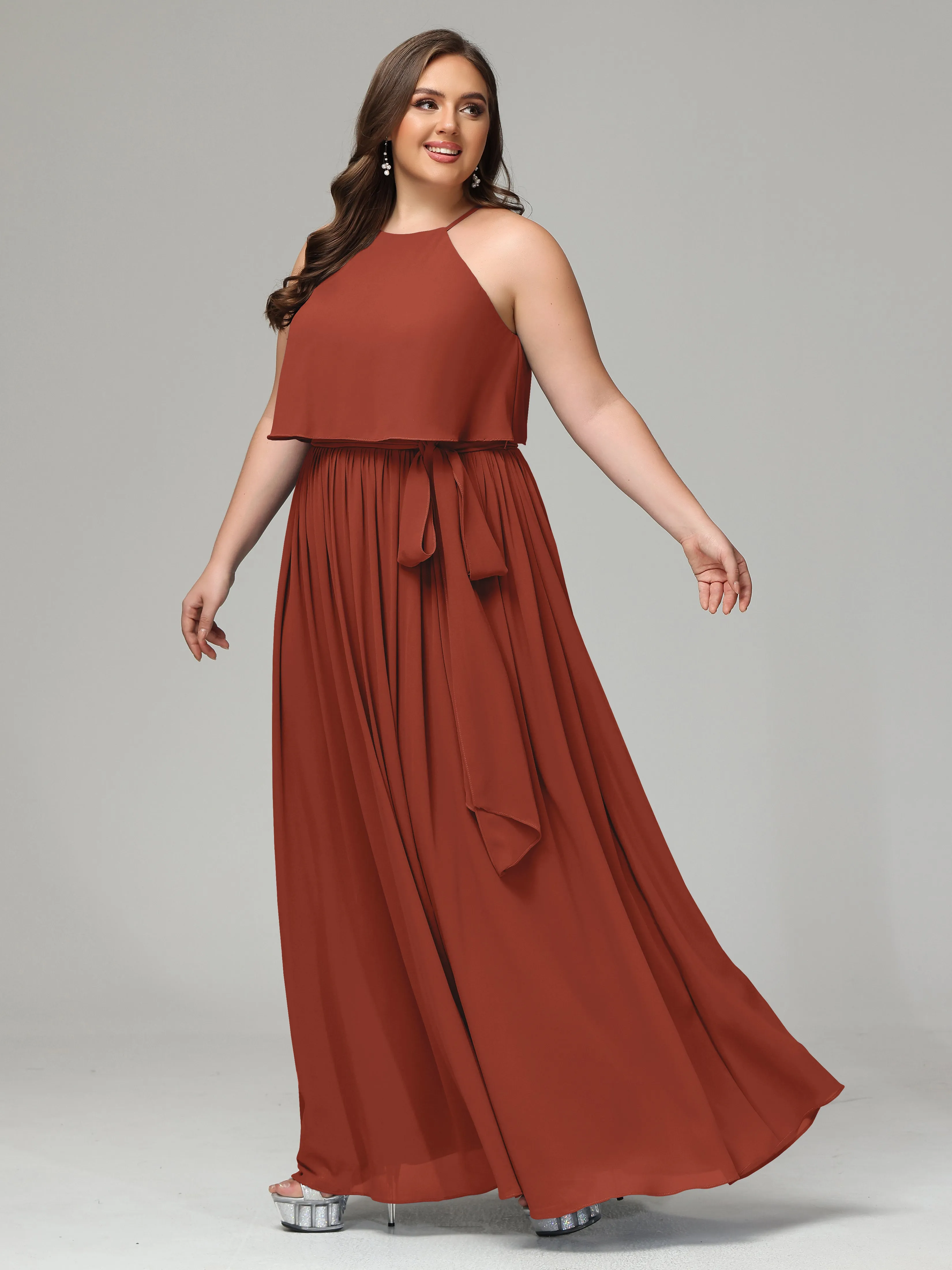 Halter Chiffon Bridesmaid Dress Plus Size