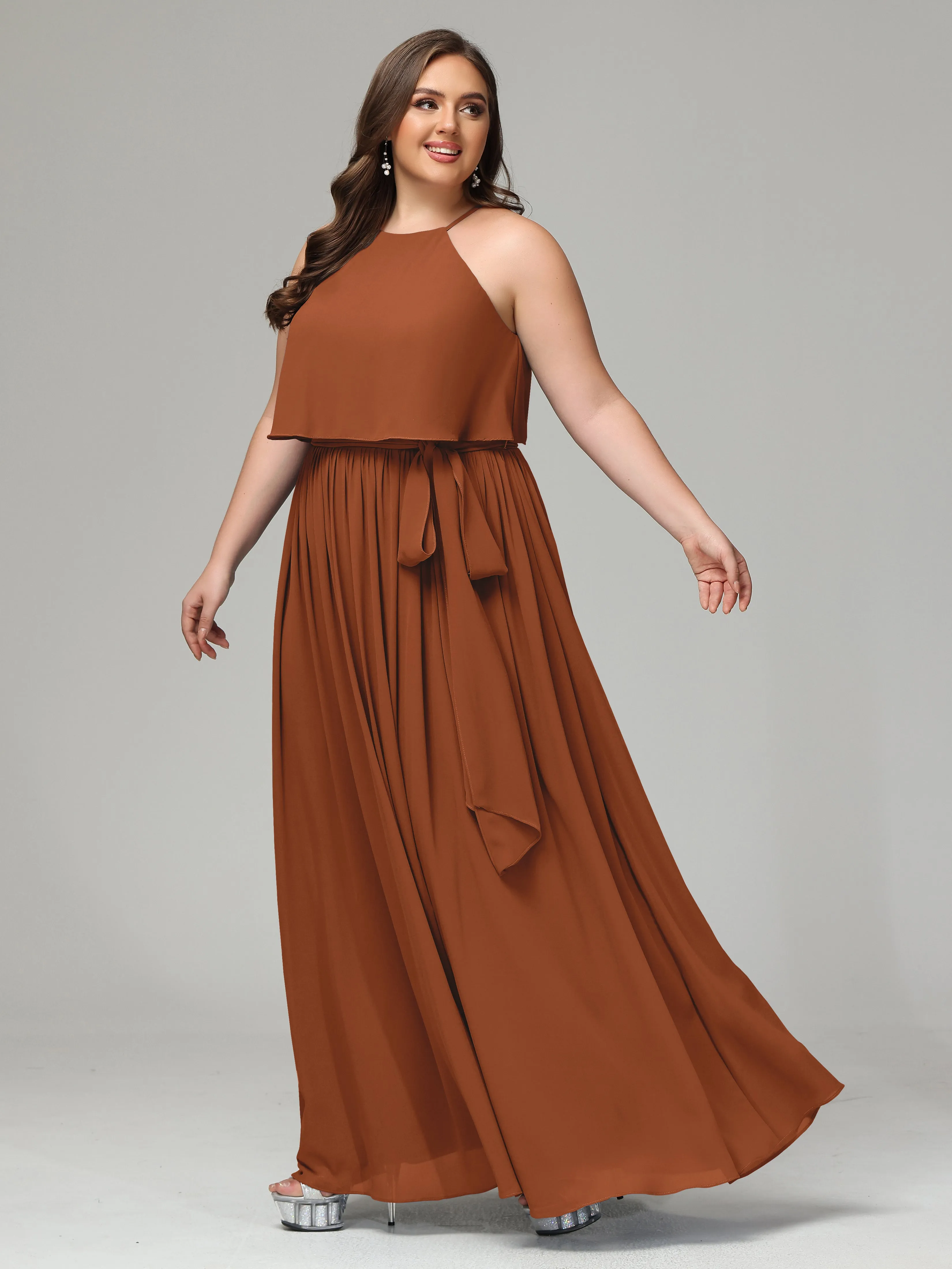 Halter Chiffon Bridesmaid Dress Plus Size