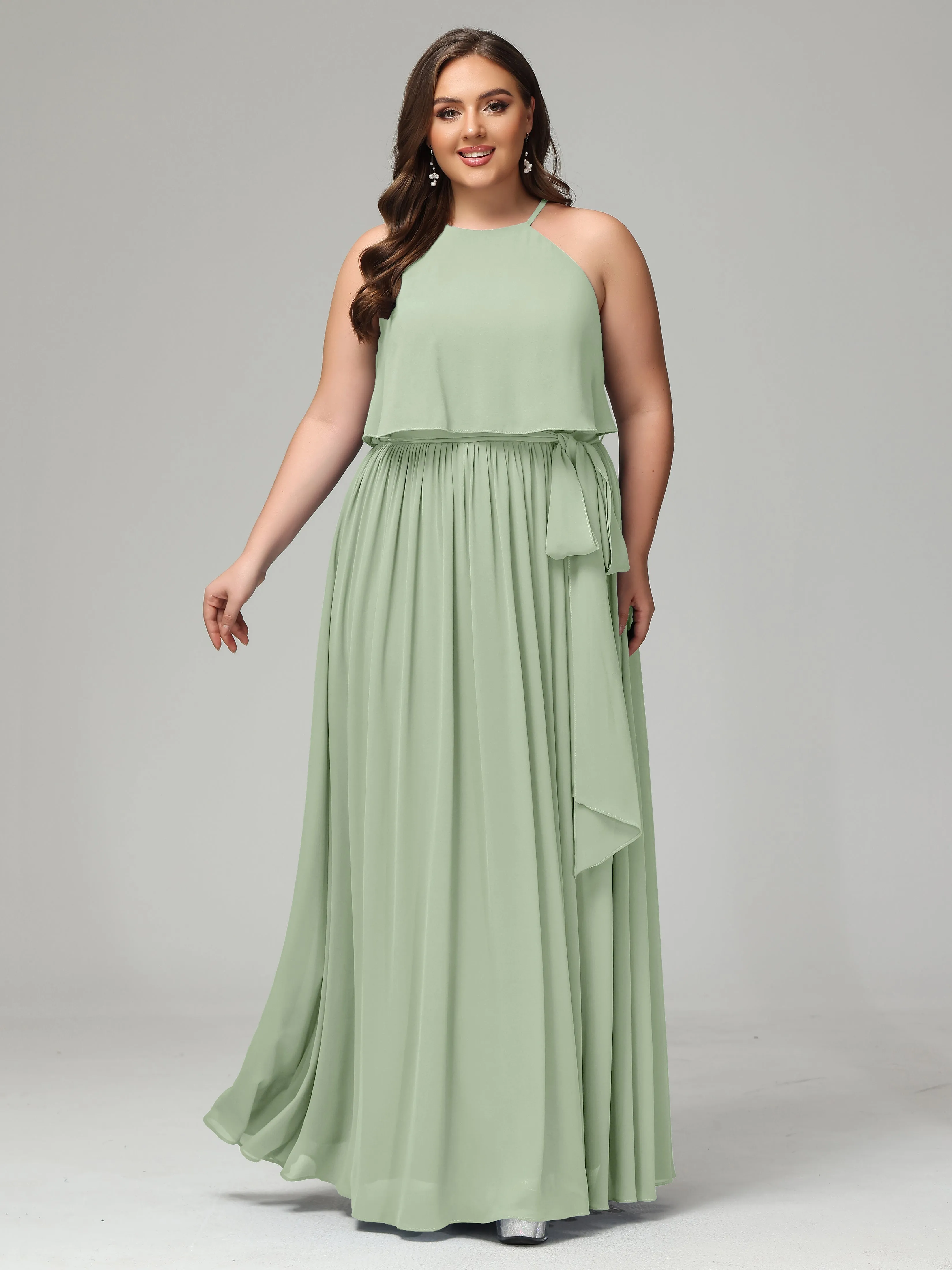 Halter Chiffon Bridesmaid Dress Plus Size